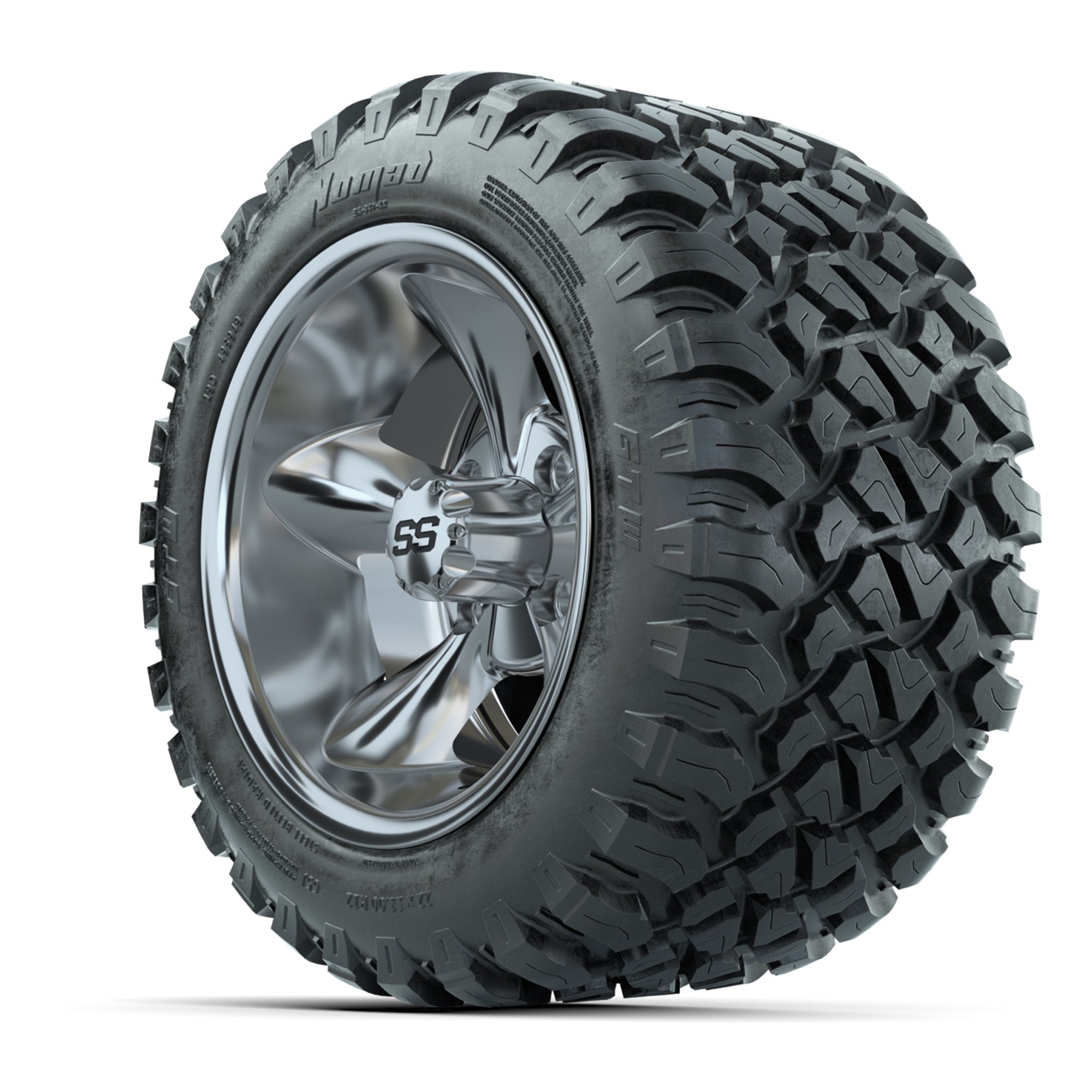 GTW® Godfather Chrome 12 in Wheels with 22X11-R12 Nomad Steel Belt Radial All-Terrain Tires – Full Set