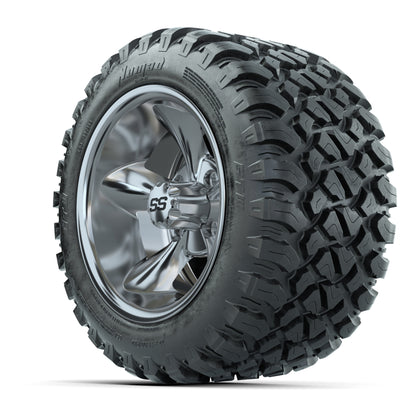 GTW® Godfather Chrome 12 in Wheels with 22X11-R12 Nomad Steel Belt Radial All-Terrain Tires – Full Set
