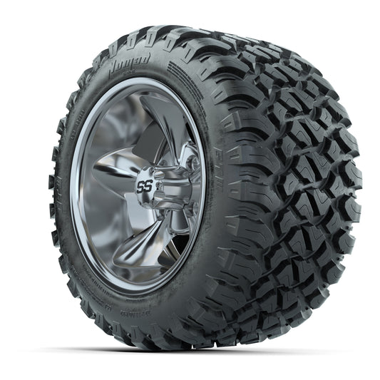 GTW® Godfather Chrome 12 in Wheels with 22X11-R12 Nomad Steel Belt Radial All-Terrain Tires – Full Set