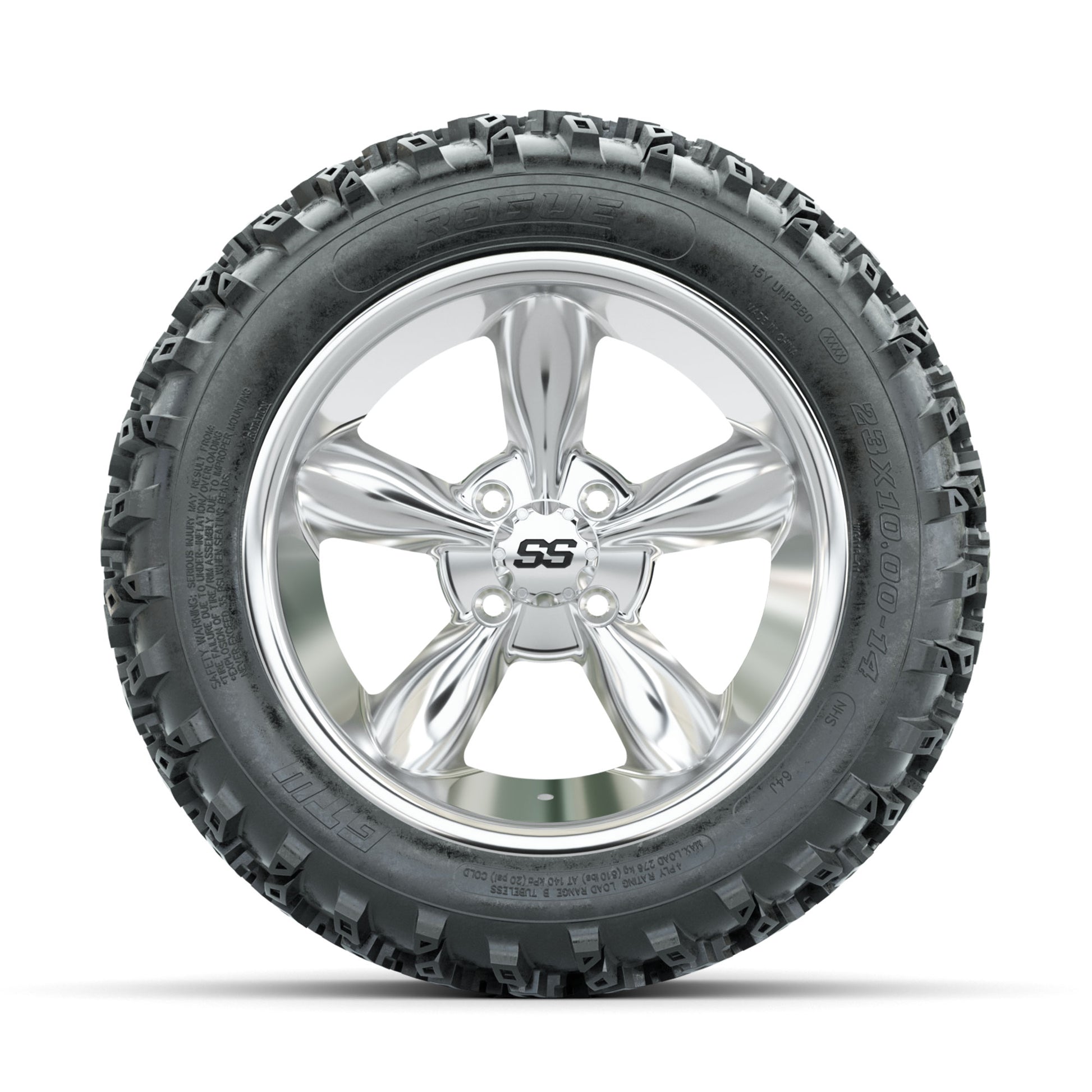 GTW Godfather Chrome 14 in Wheels with 23x10.00-14 Rogue All - front view