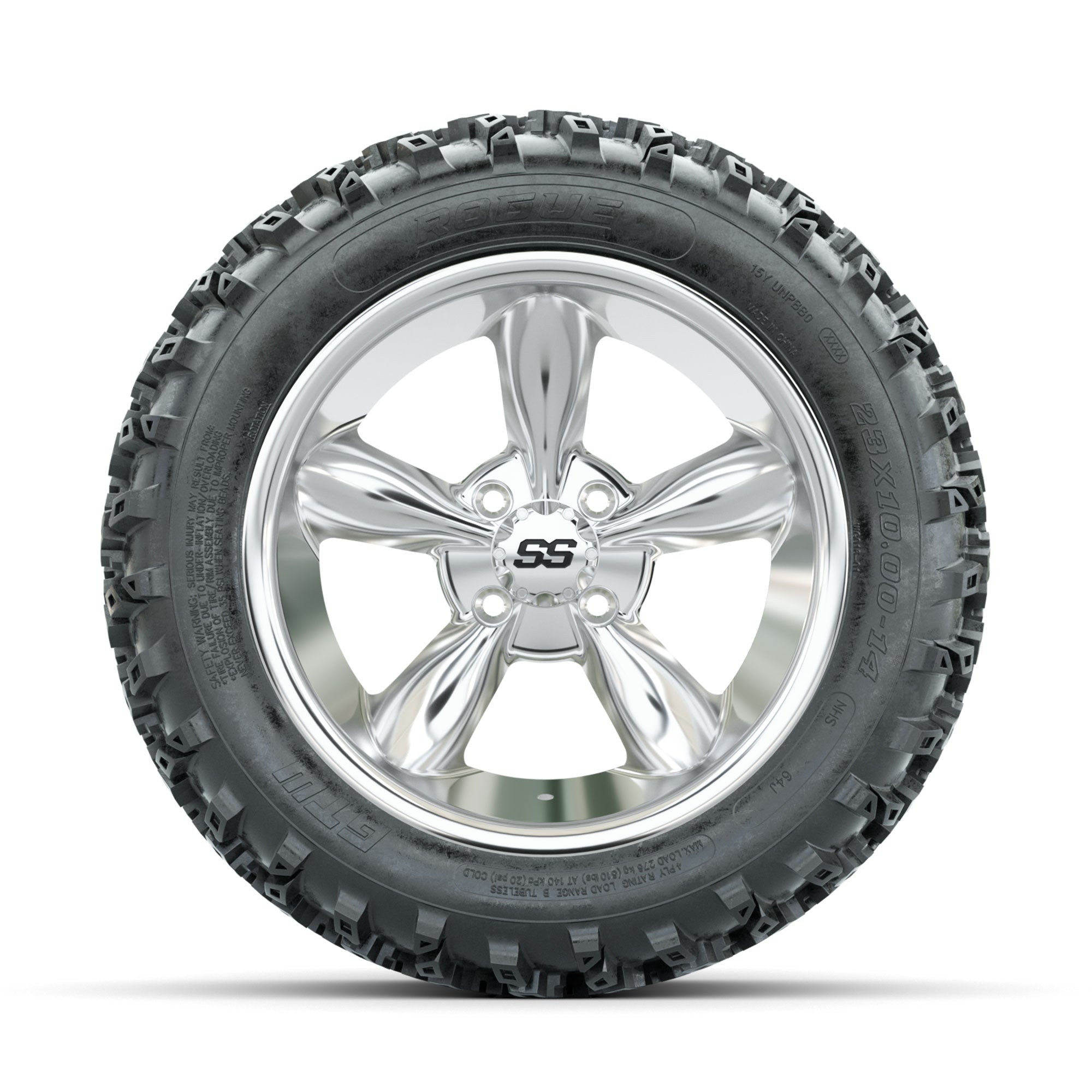 GTW Godfather Chrome 14 in Wheels with 23x10.00-14 Rogue All - 3/4 view