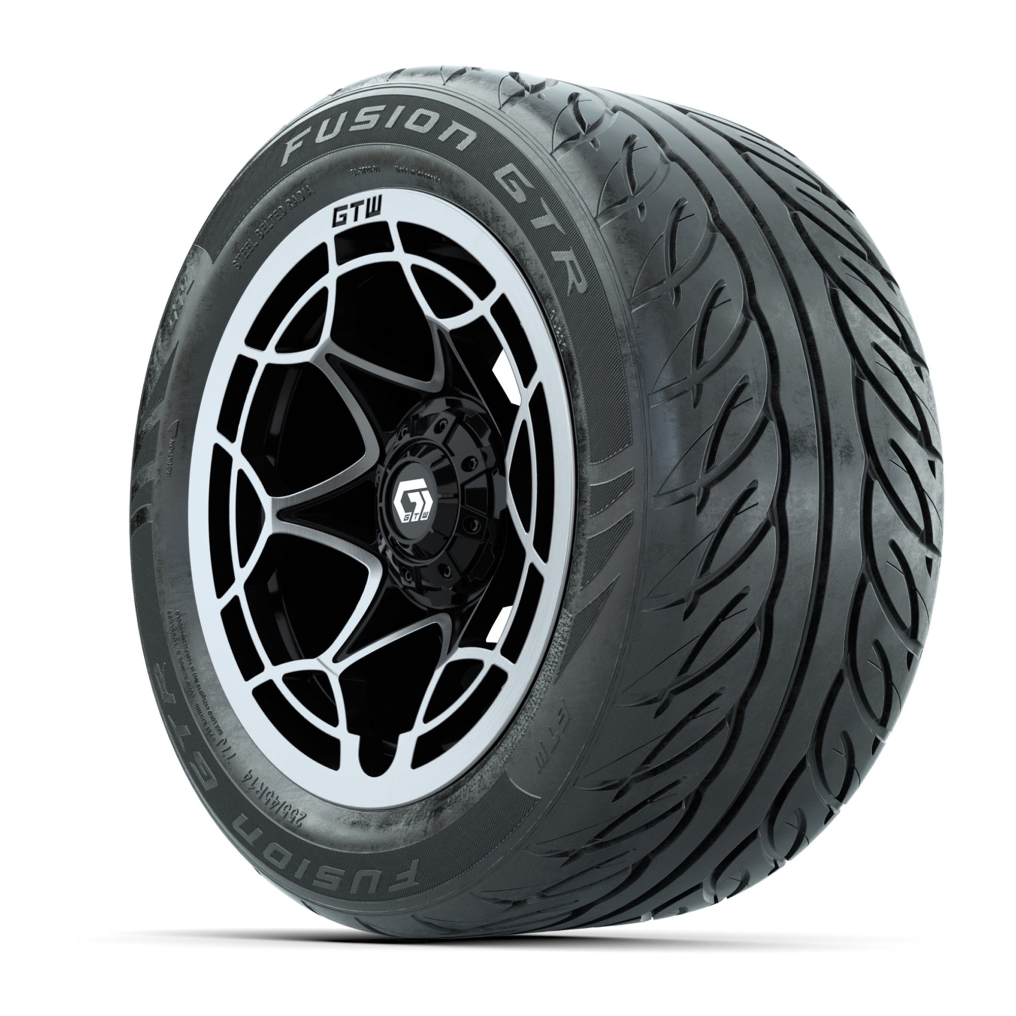 GTW® Nexus Black with Silver Face 14 in Wheels with 255/45-R - 3/4 view