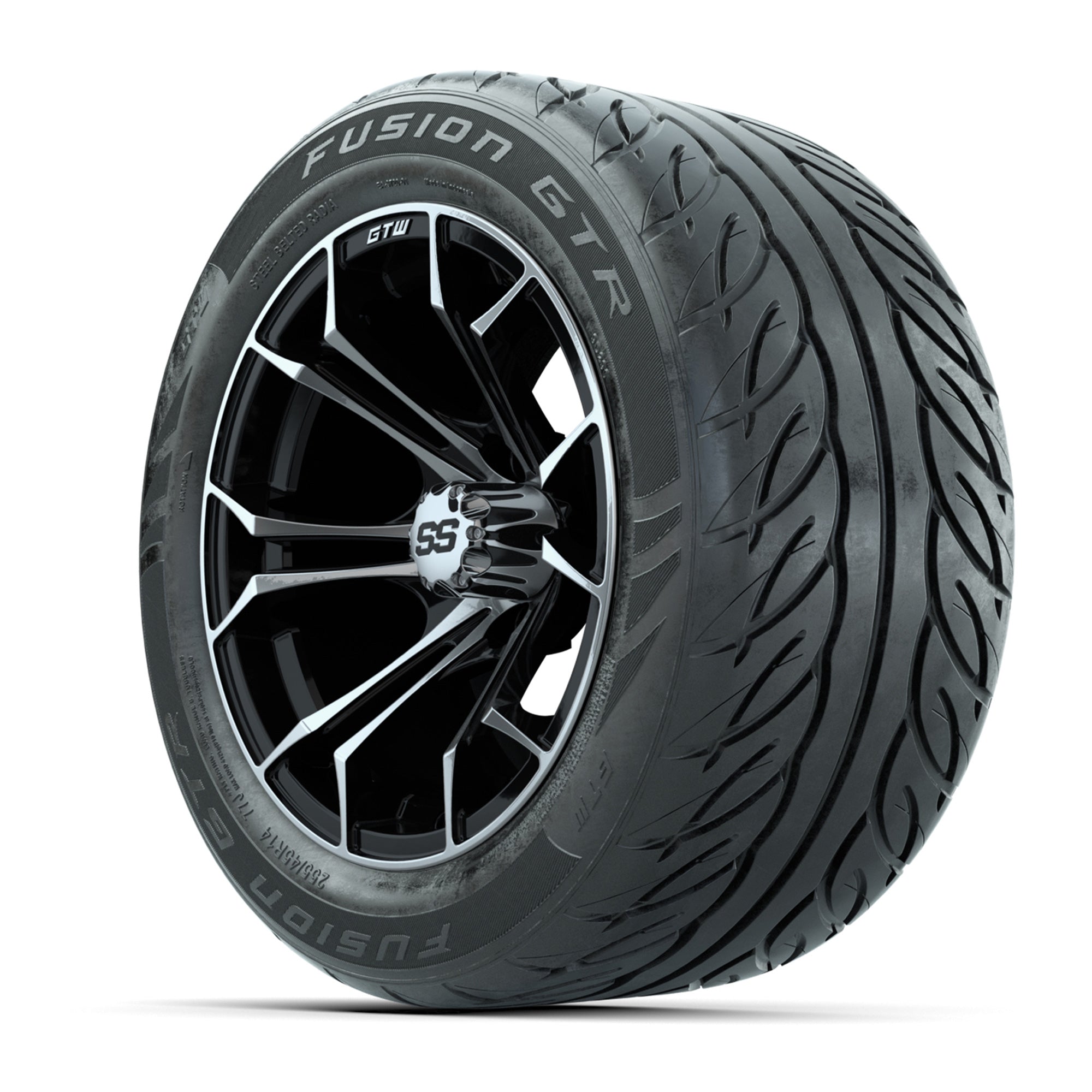 GTW Spyder Machined/Black 14 in Wheels with 255/45-R14 Fusio - 3/4 view