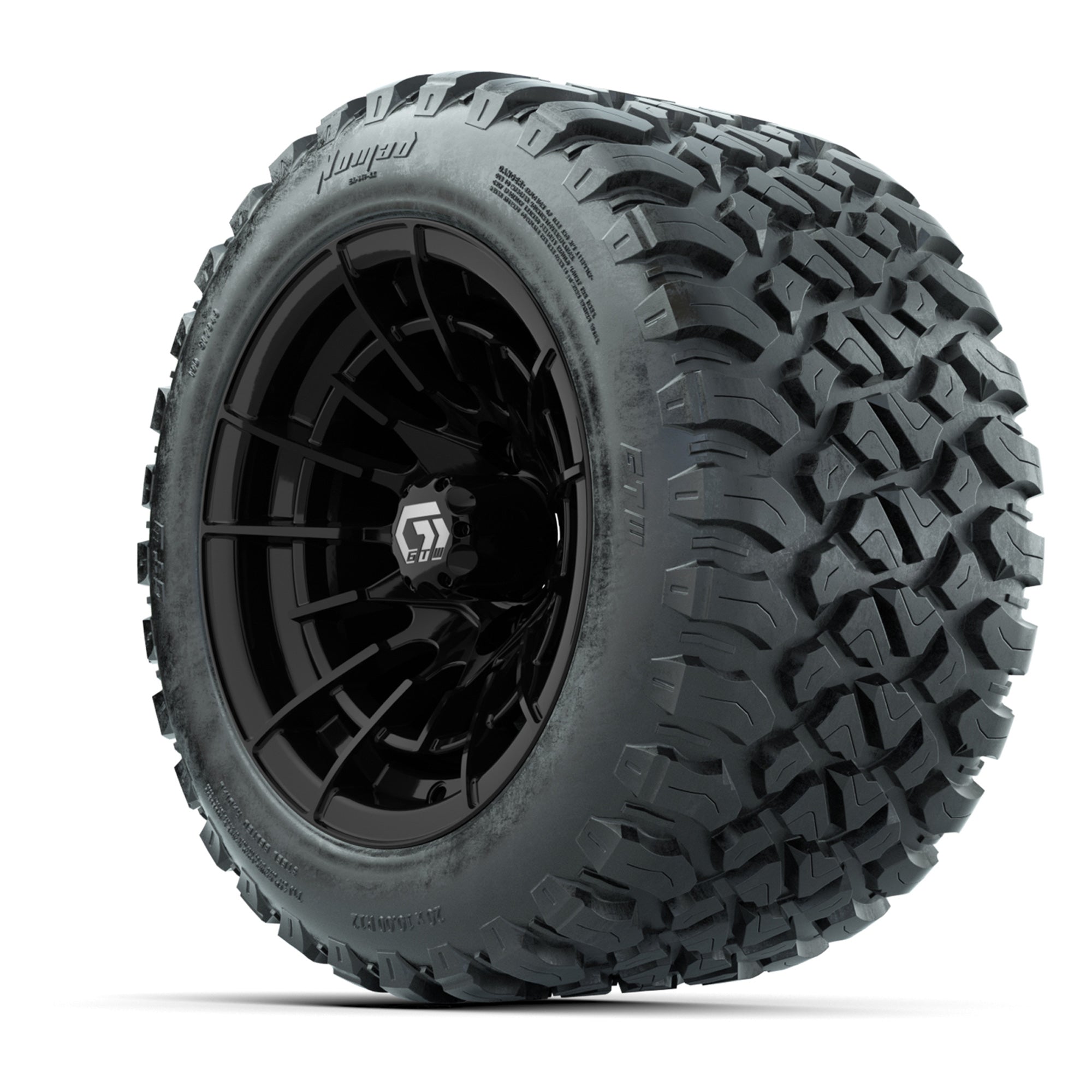 GTW® Boost Gloss Black 12 in Wheels with 20X10-12 Nomad Steel Belt Radial All-Terrain Tires – Full Set
