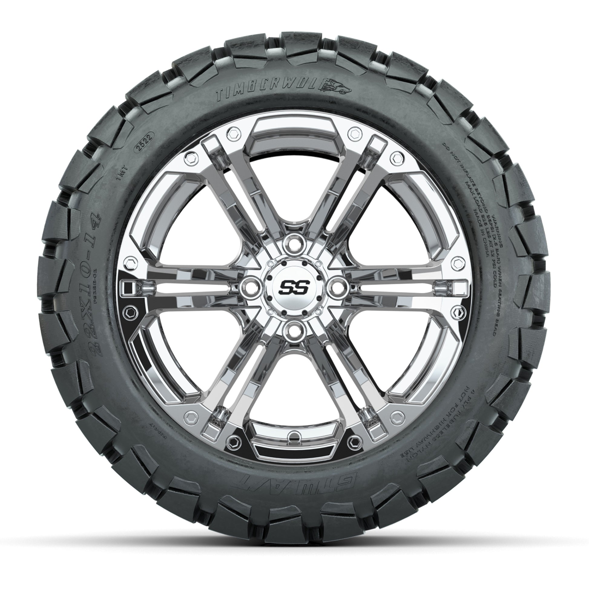 GTW Specter Chrome Wheels with 22in Timberwolf Mud Tires - 1 - front view