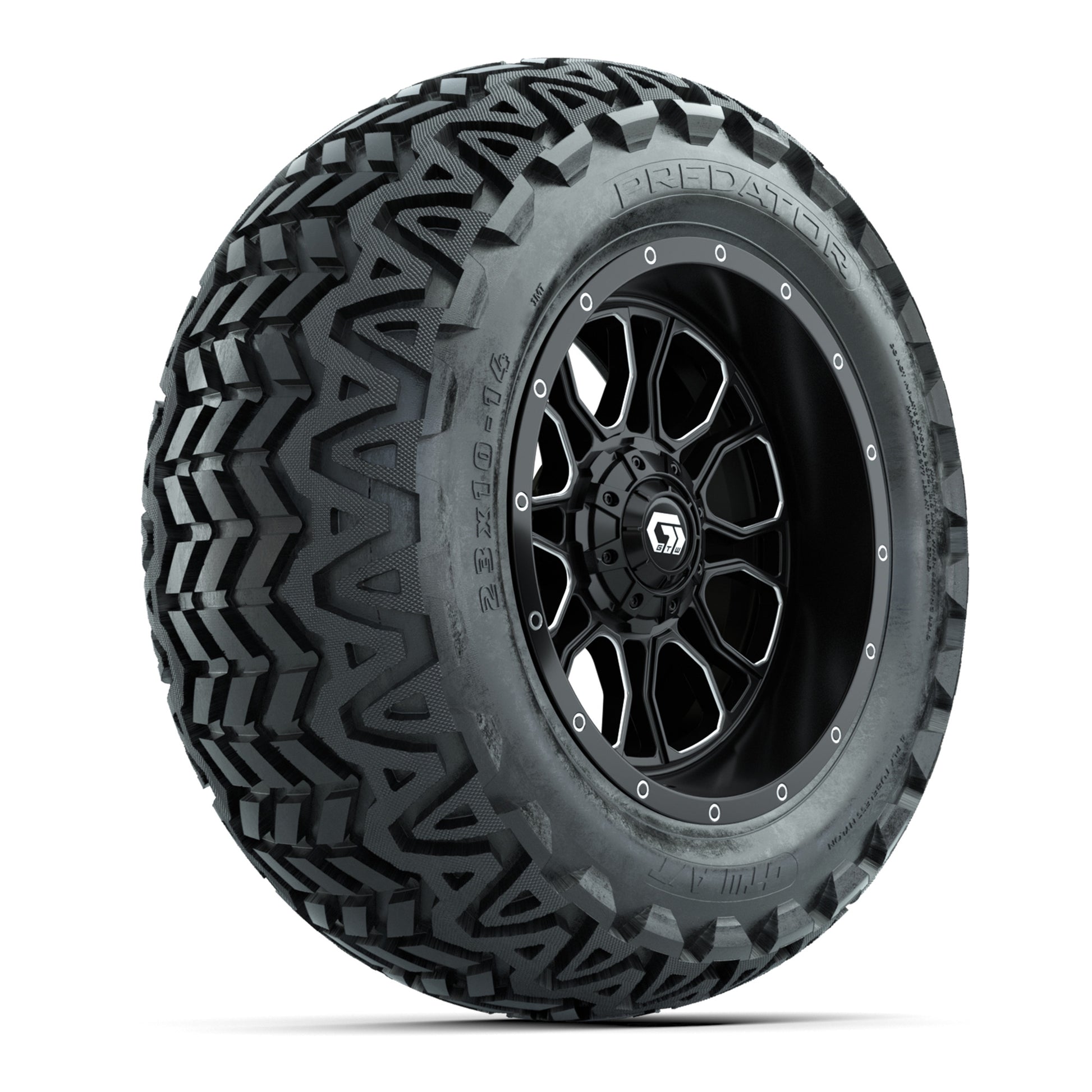 Set of (4) 14 in GTW® Volt Machined &amp; Black Wheels with 23x10-14 Predator All-Terrain Tires