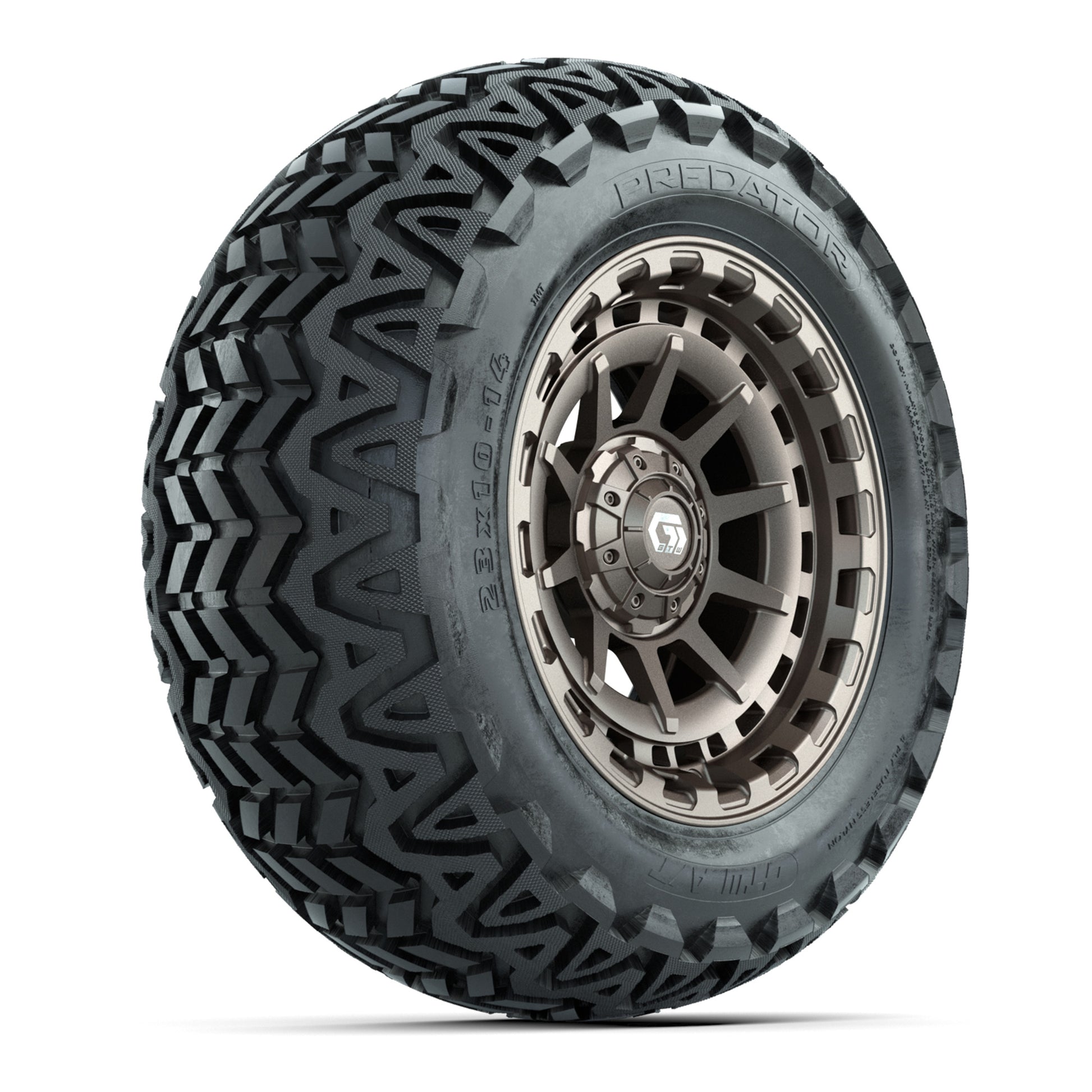 GTW® Barricade Satin Bronze 14 in Wheels with 23x10-14 Predator All-Terrain Tires – Full Set