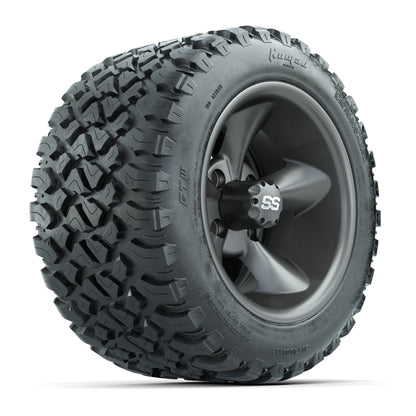 GTW® Godfather Matte Gray 12 in Wheels with 20X10-12 Nomad Steel Belt Radial All-Terrain Tires – Full Set