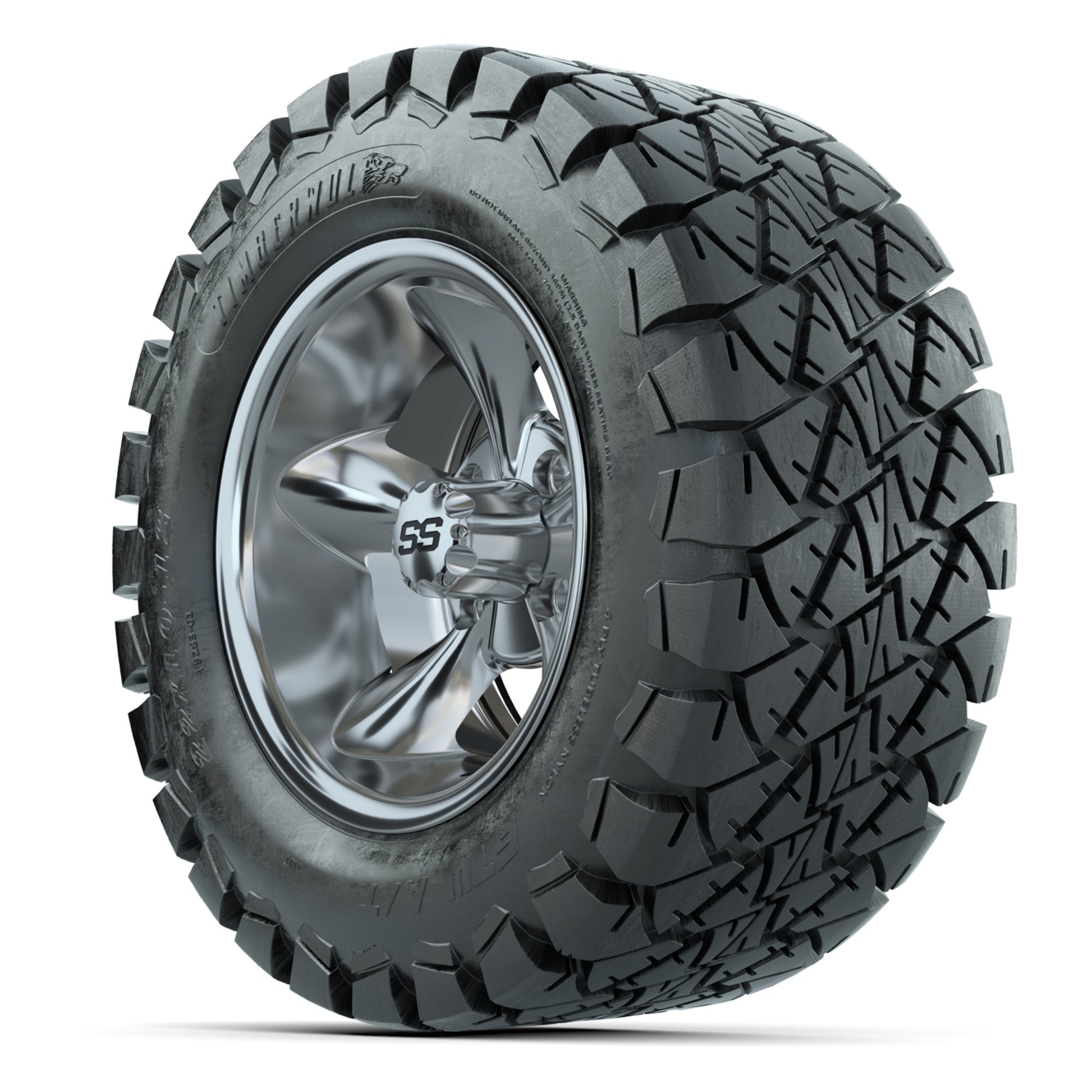GTW® Godfather Chrome 12 in Wheels with 22X10-12 Timberwolf All-Terrain Tires – Full Set