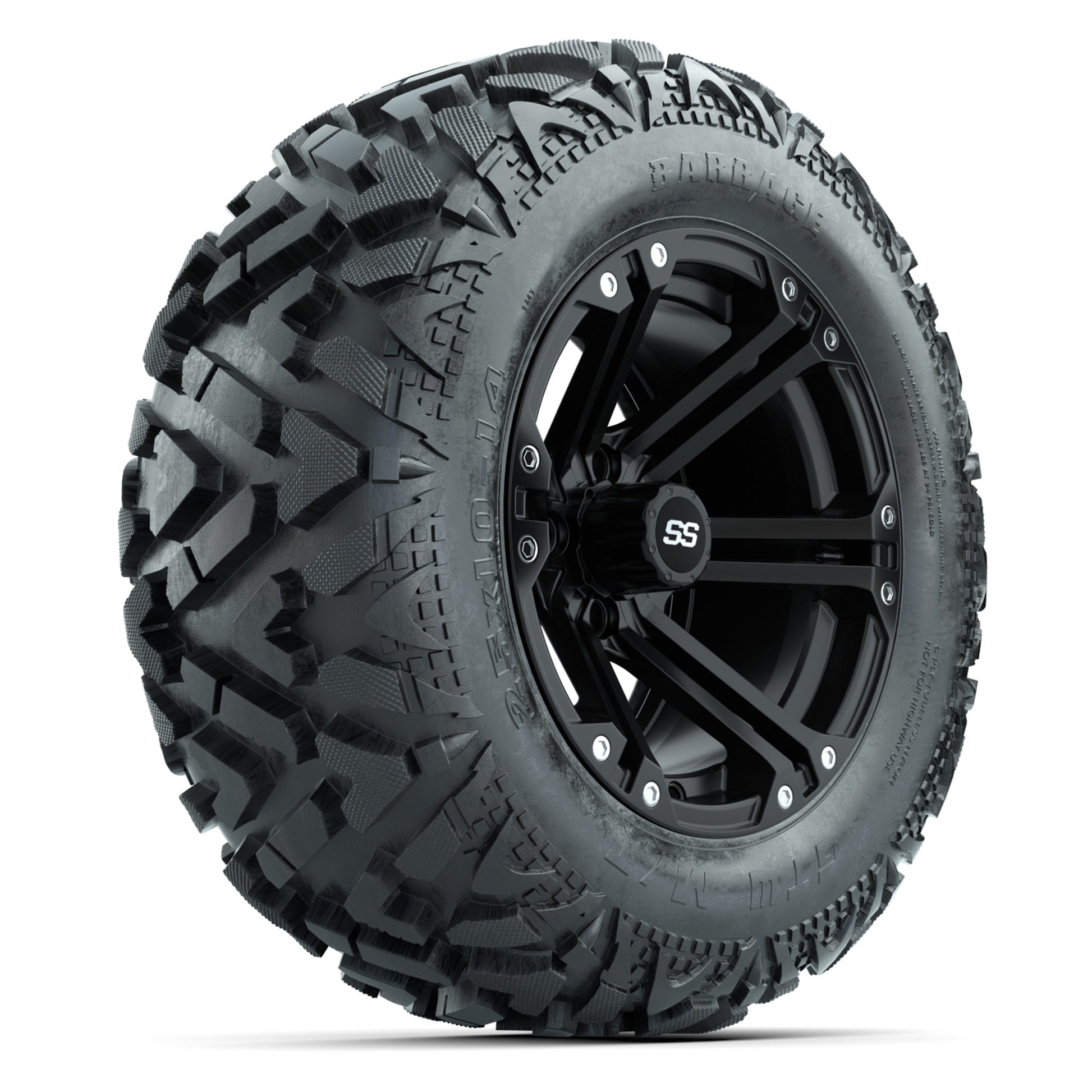GTW Specter Matte Black 14 in Wheels with 25x10-14 Barrage Mud Tires – Full Set