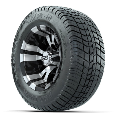 GTW Vampire Black/Machined 10 in Wheels with 205/50-10 Kenda Pro Tour Street Tires – Full Set