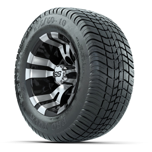 GTW Vampire Black/Machined 10 in Wheels with 205/50-10 Kenda Pro Tour Street Tires – Full Set