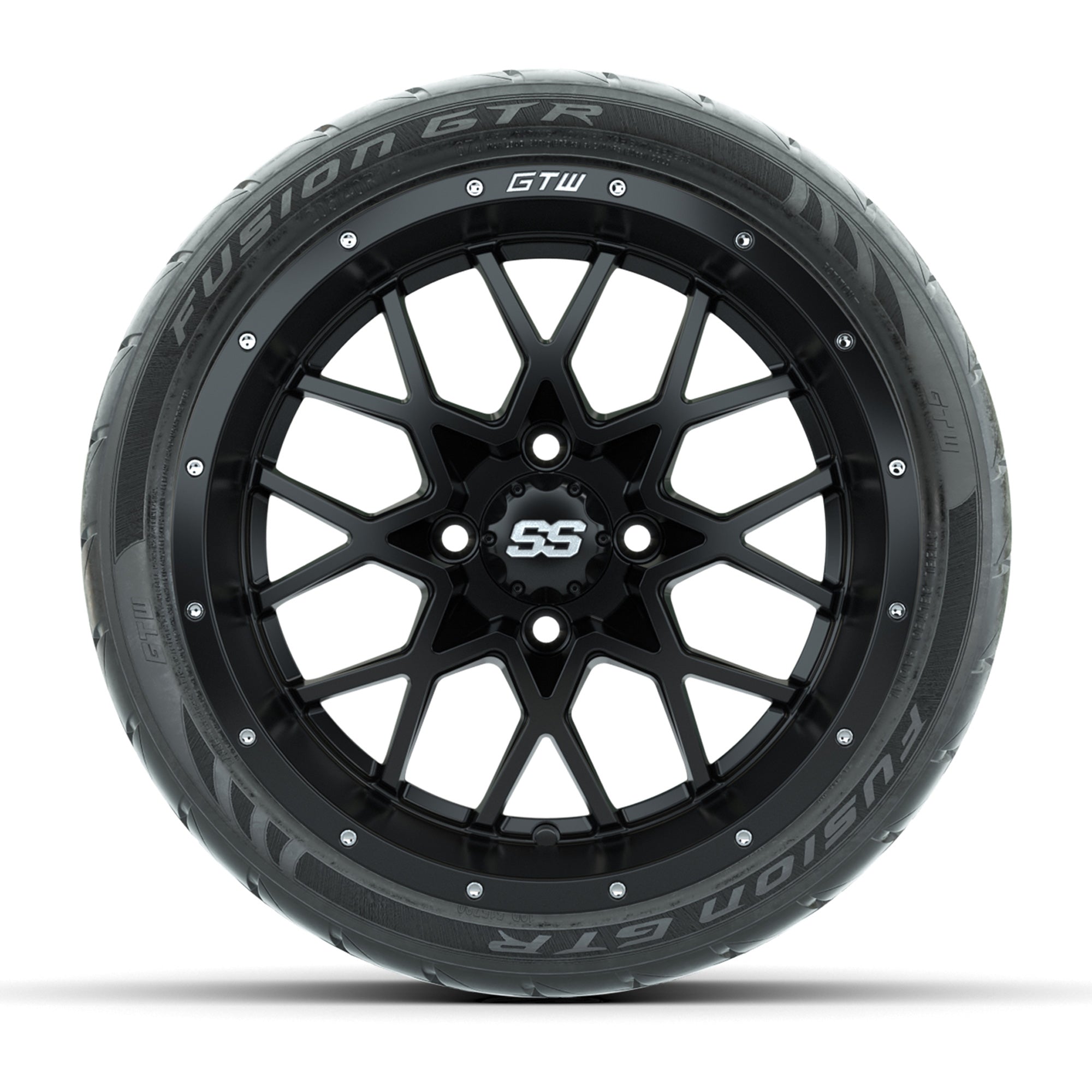 GTW® Vortex 2 Matte Black 14 in Wheels with 205/40-R14 Fusio - 3/4 view