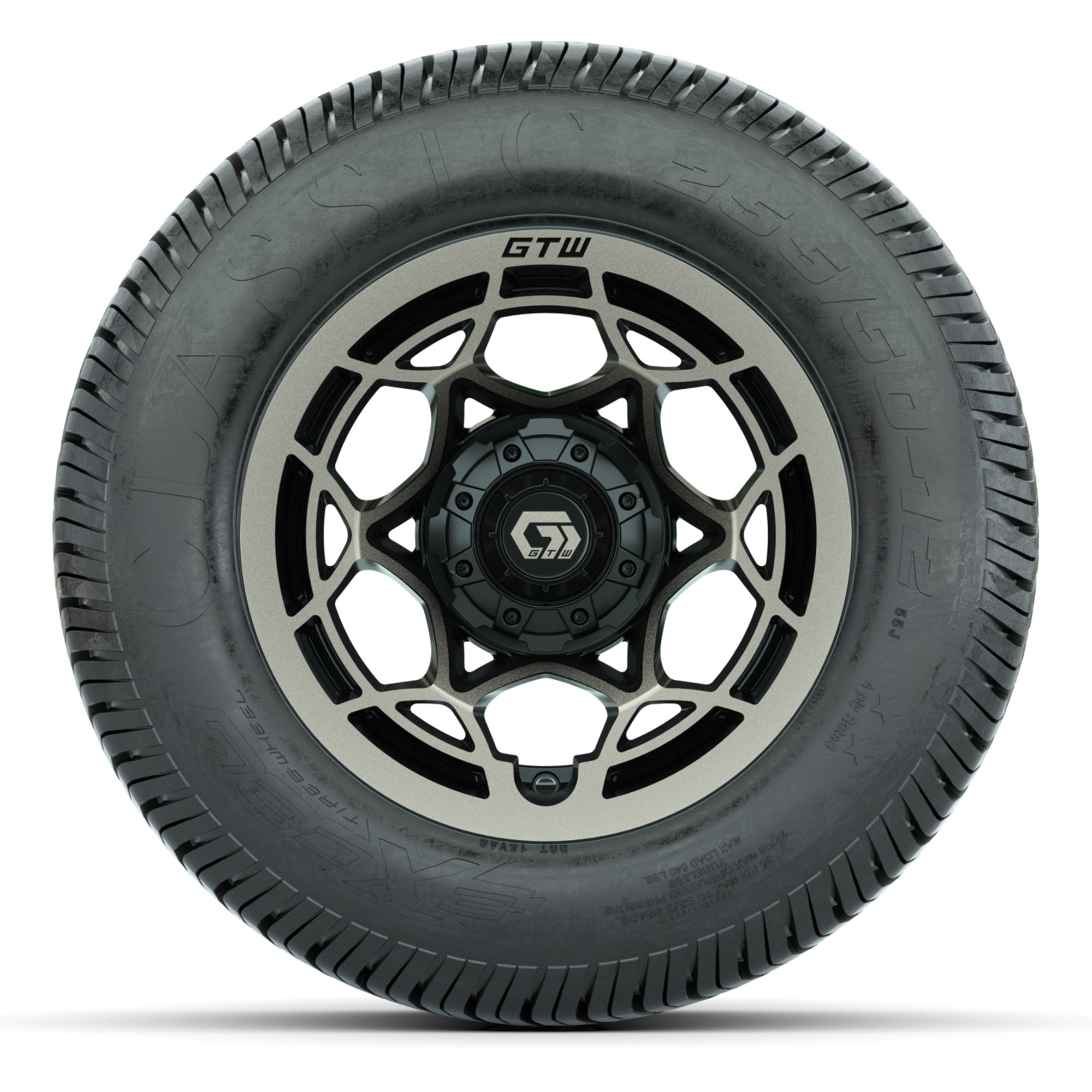 GTW® Nexus Black/Bronze 12 in Wheels with 255/50-12 Excel Classic Street Tires – Full Set