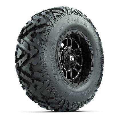 GTW® Titan Black/Machined 12 in Wheels with 25X10-12 Barrage Mud Tires – Full Set