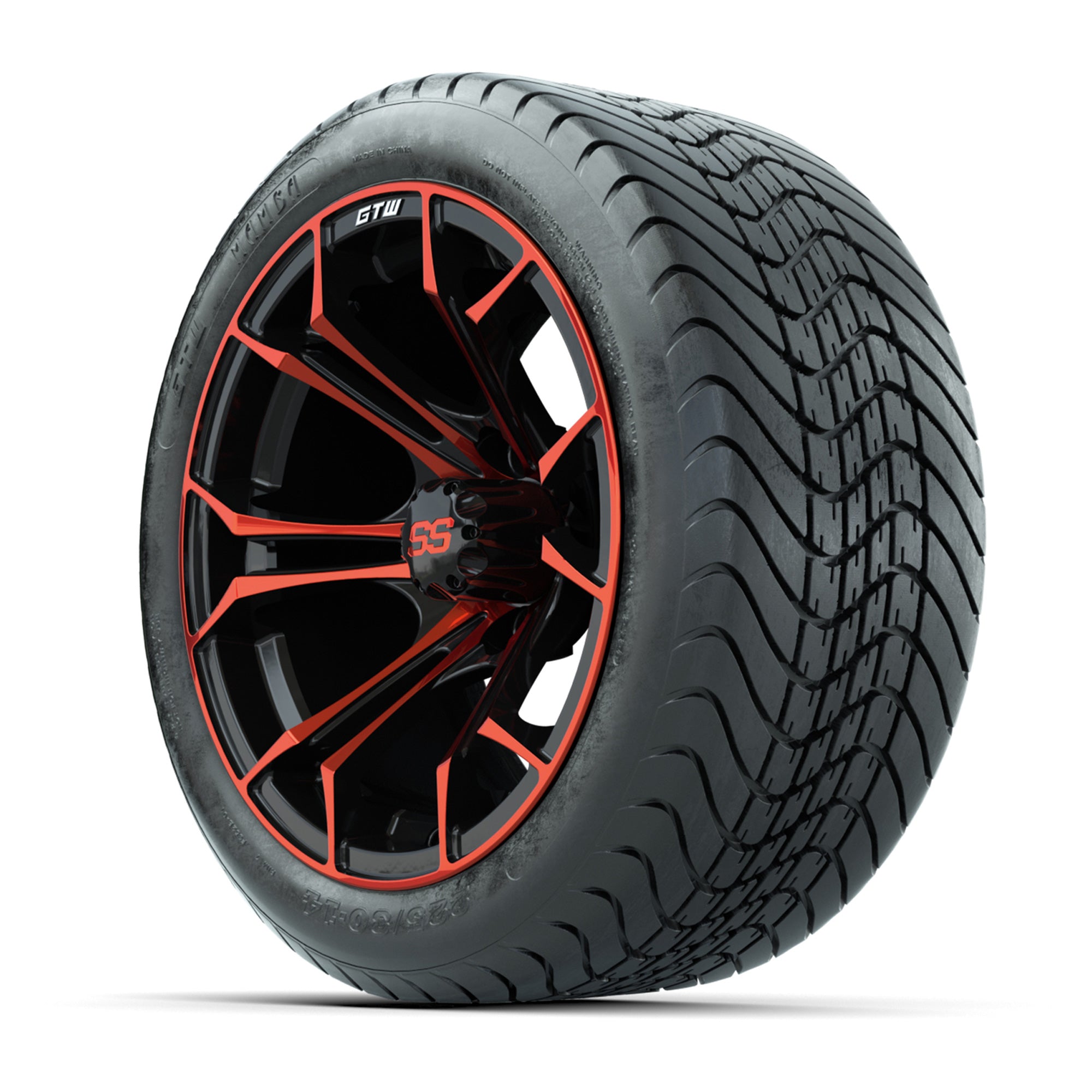 GTW Spyder Red/Black 14 in Wheels with 225/30-14 Mamba Stree - 3/4 view