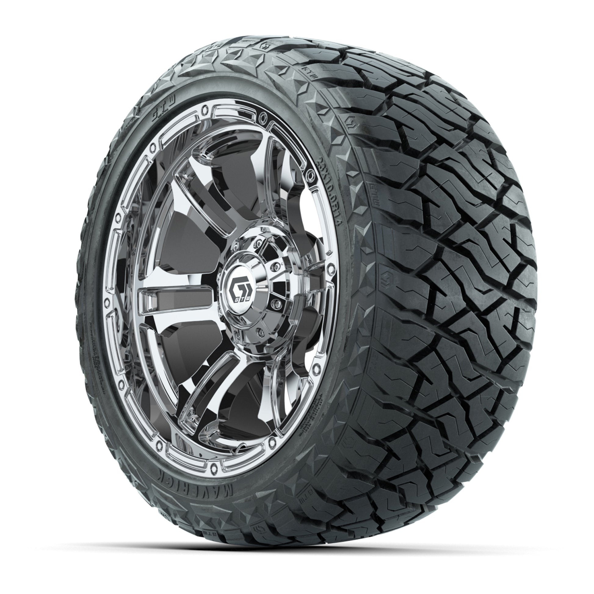 GTW Shogun Chrome 14 in Wheels with 23x10.00-R14 Maverick Al - 3/4 view