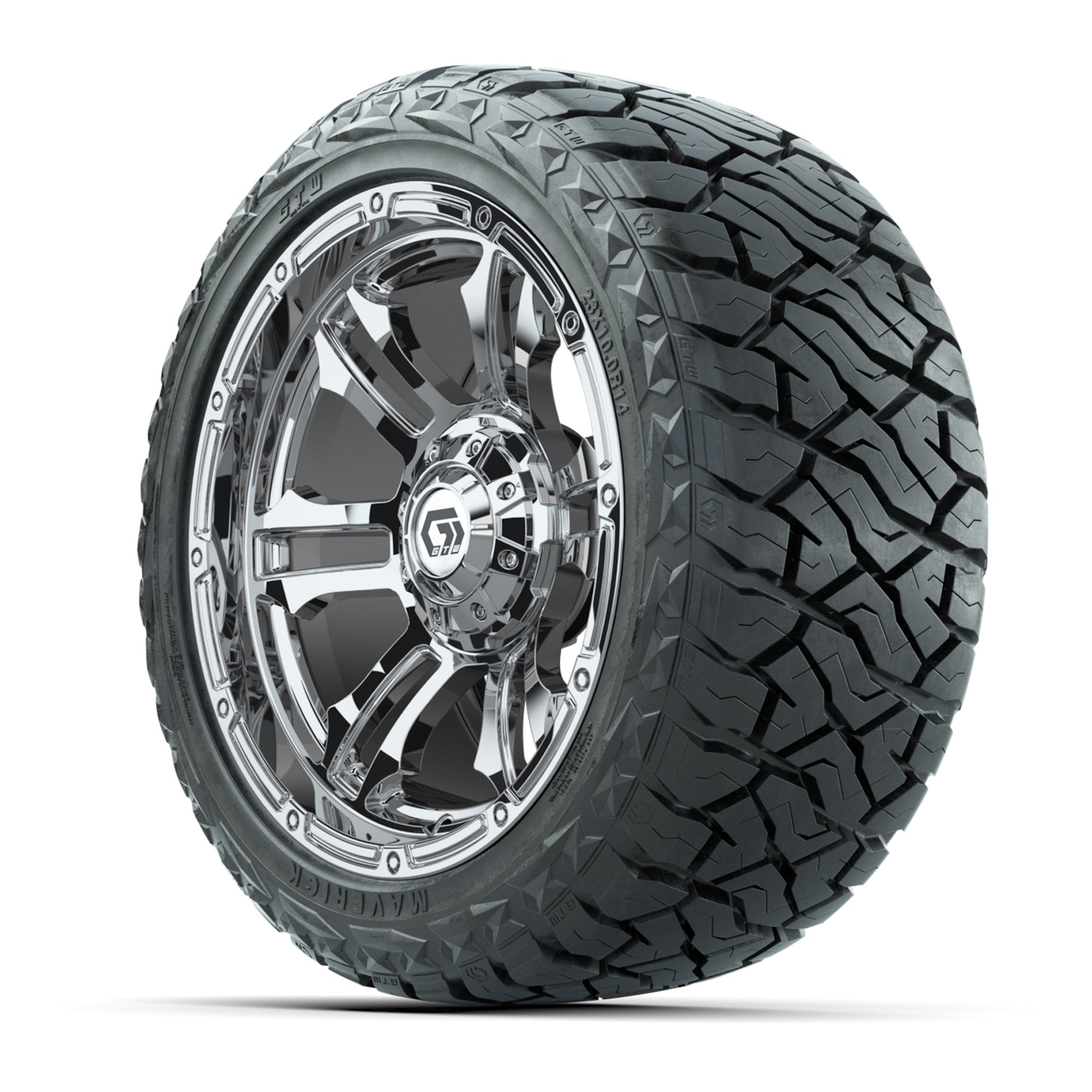 GTW Shogun Chrome 14 in Wheels with 23x10.00-R14 Maverick Al - 3/4 view