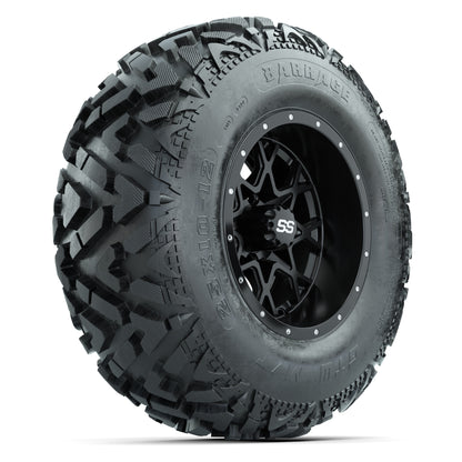 GTW® Vortex 2 Matte Black/Machined 12 in Wheels with 25X10-12 Barrage Mud Tires – Full Set