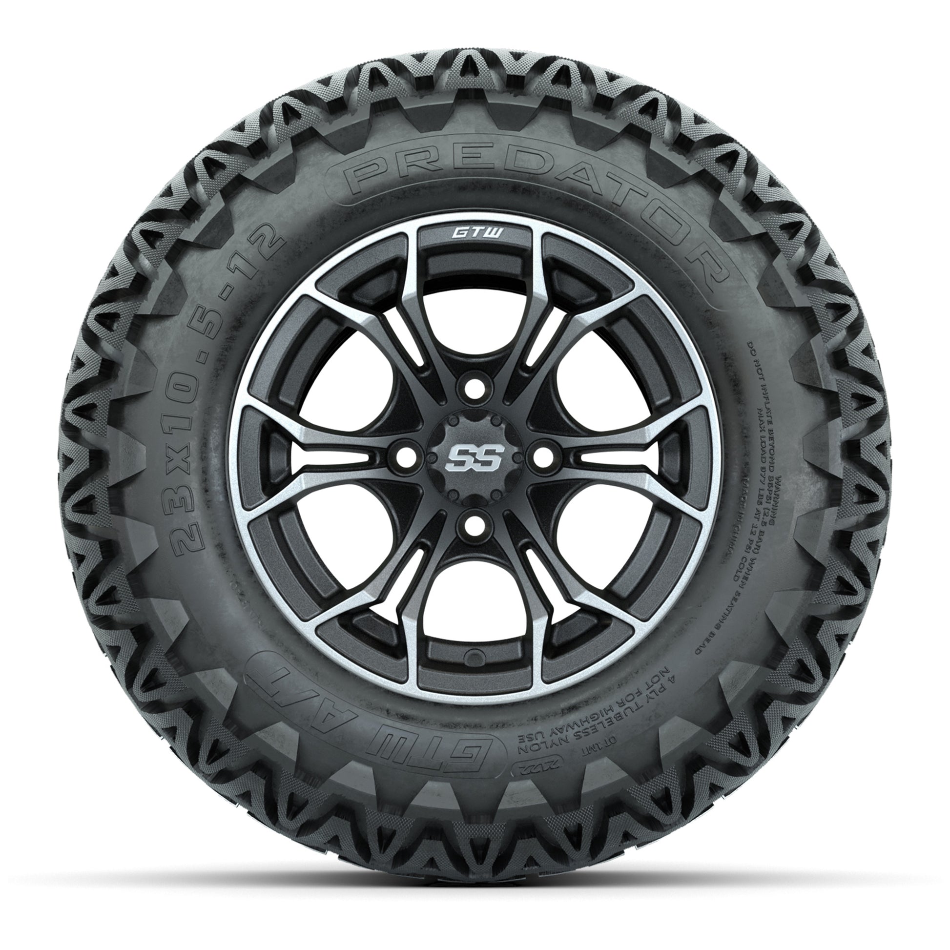 GTW® Spyder Matte Gray/Machined 12 in Wheels with 23X10.5-12 Predator All-Terrain Tires – Full Set