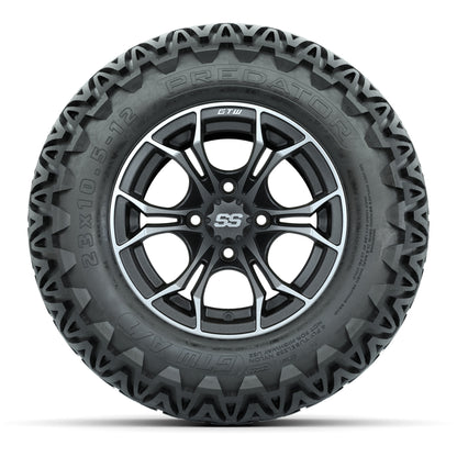 GTW® Spyder Matte Gray/Machined 12 in Wheels with 23X10.5-12 Predator All-Terrain Tires – Full Set