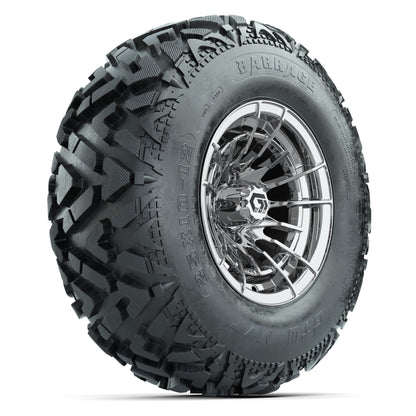GTW® Boost Chrome 12 in Wheels with 25X10-12 Barrage Mud Tires – Full Set