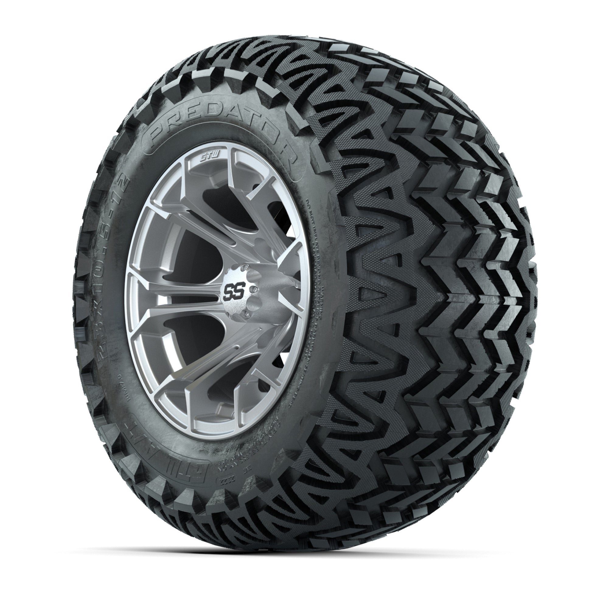 GTW® Spyder Silver Brush 12 in Wheels with 23X10.5-12 Predator All-Terrain Tires – Full Set