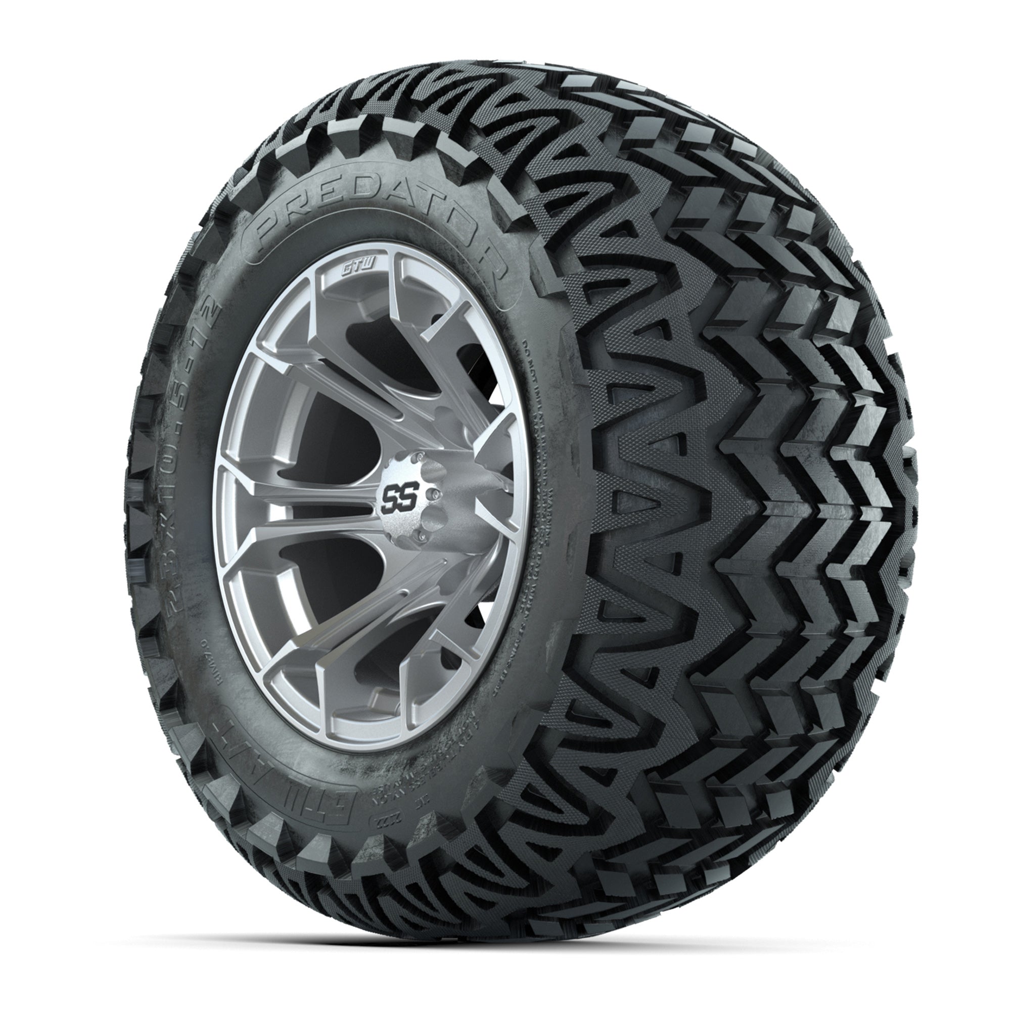 GTW® Spyder Silver Brush 12 in Wheels with 23X10.5-12 Predator All-Terrain Tires – Full Set