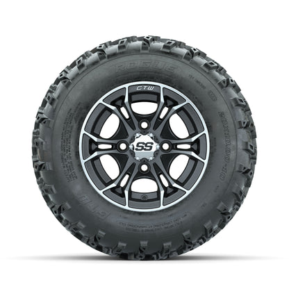 GTW Spyder Machined/Matte Grey 10 in Wheels with 20x10.00-10 Rogue All Terrain Tires – Full Set