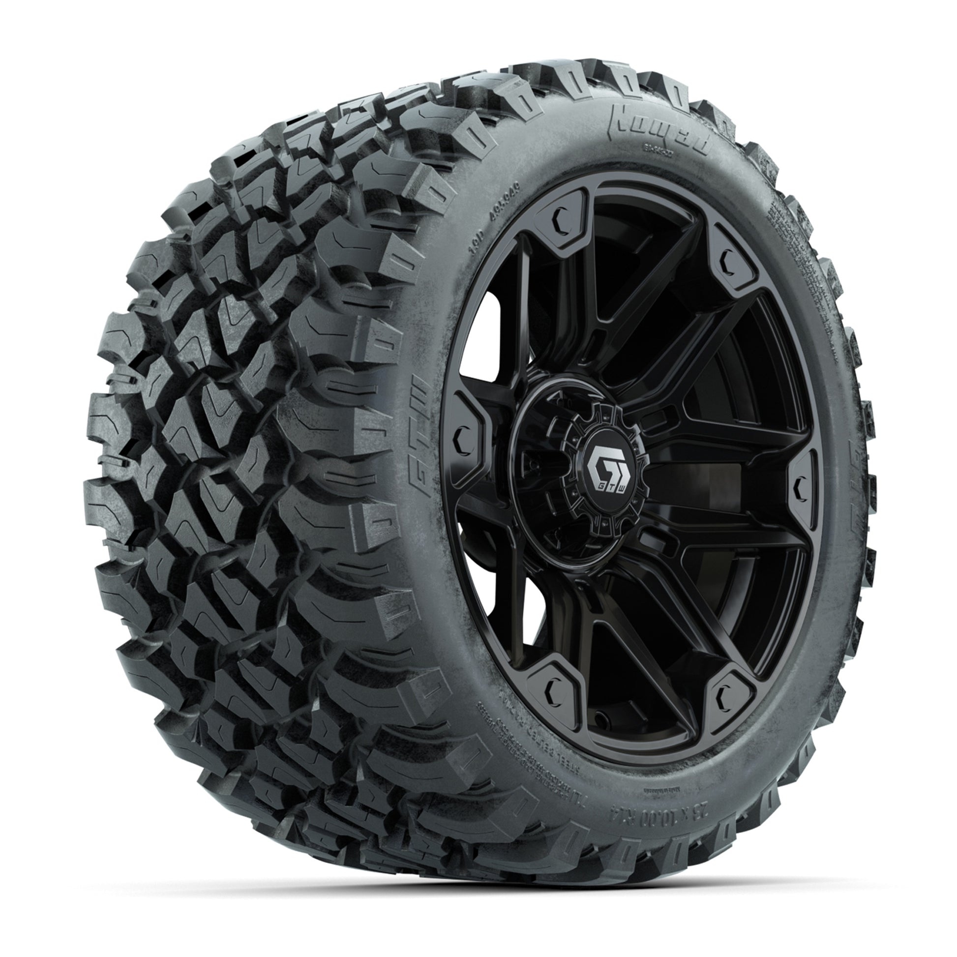 GTW® Graffiti Gloss Black 14 in Wheels with 23X10-R14 Nomad Steel Belt Radial All-Terrain Tires – Full Set