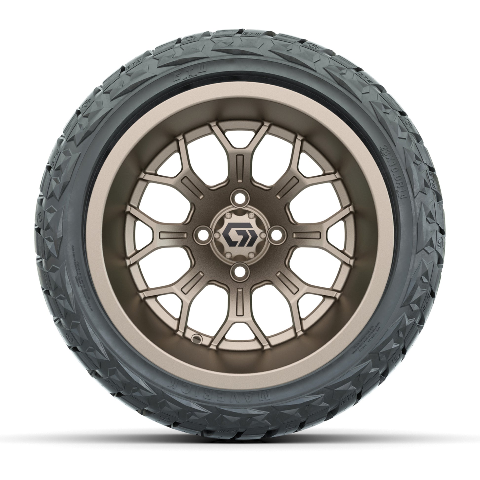 GTW Assault Matte Bronze 14 in Wheels with 23X10-R14 Maverick Steel Belted Radial All-Terrain Tires – Full Set