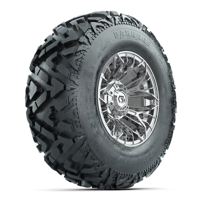 GTW® Stellar Chrome 12 in Wheels with 25X10-12 Barrage Mud Tires – Full Set