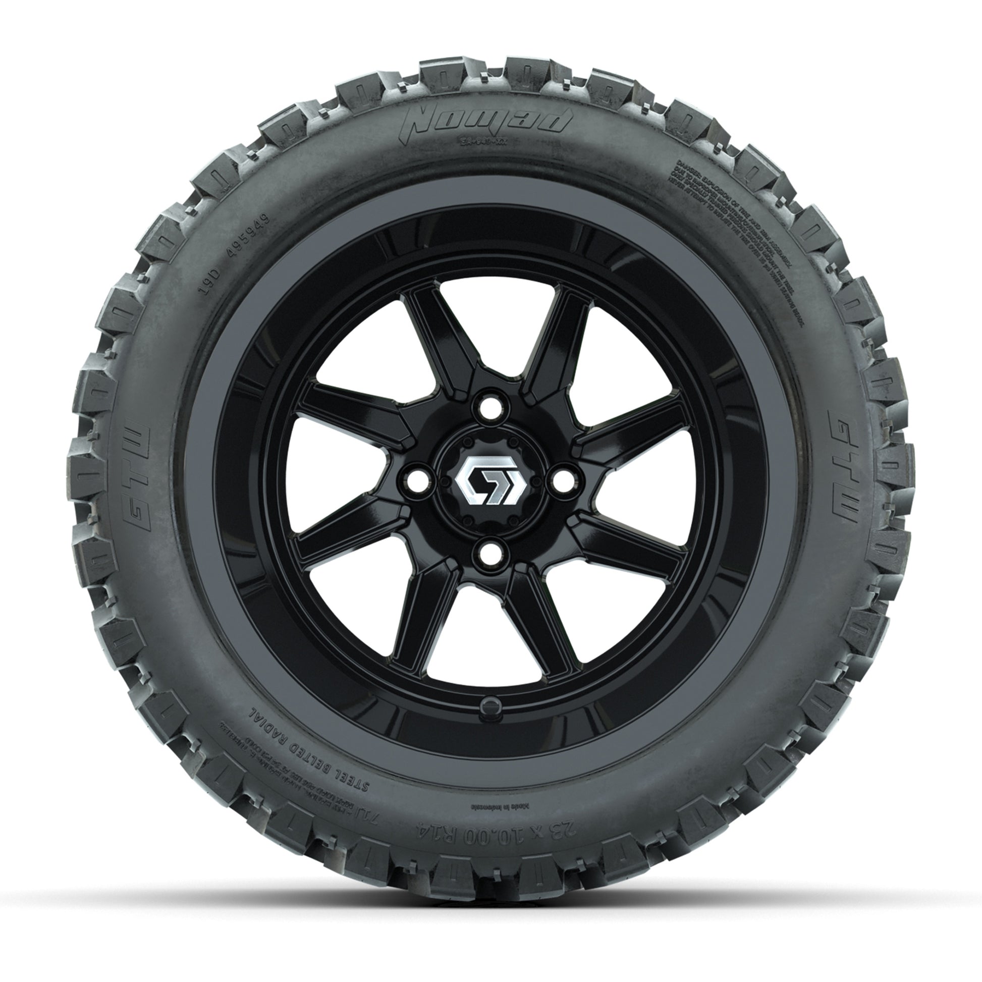 GTW Reaper Gloss Black 14 in Wheels with 23X10-R14 Nomad Steel Belt Radial All-Terrain Tires – Full Set