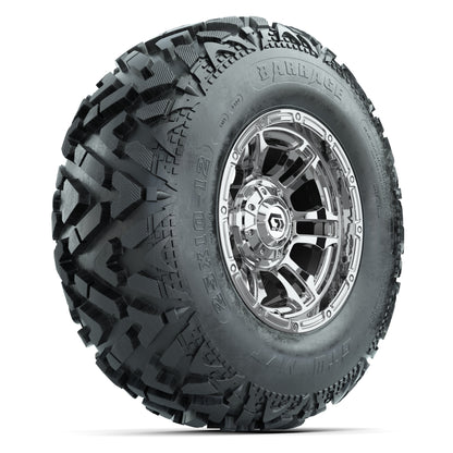 GTW® Shogun Chrome 12 in Wheels with 25X10-12 Barrage Mud Tires – Full Set