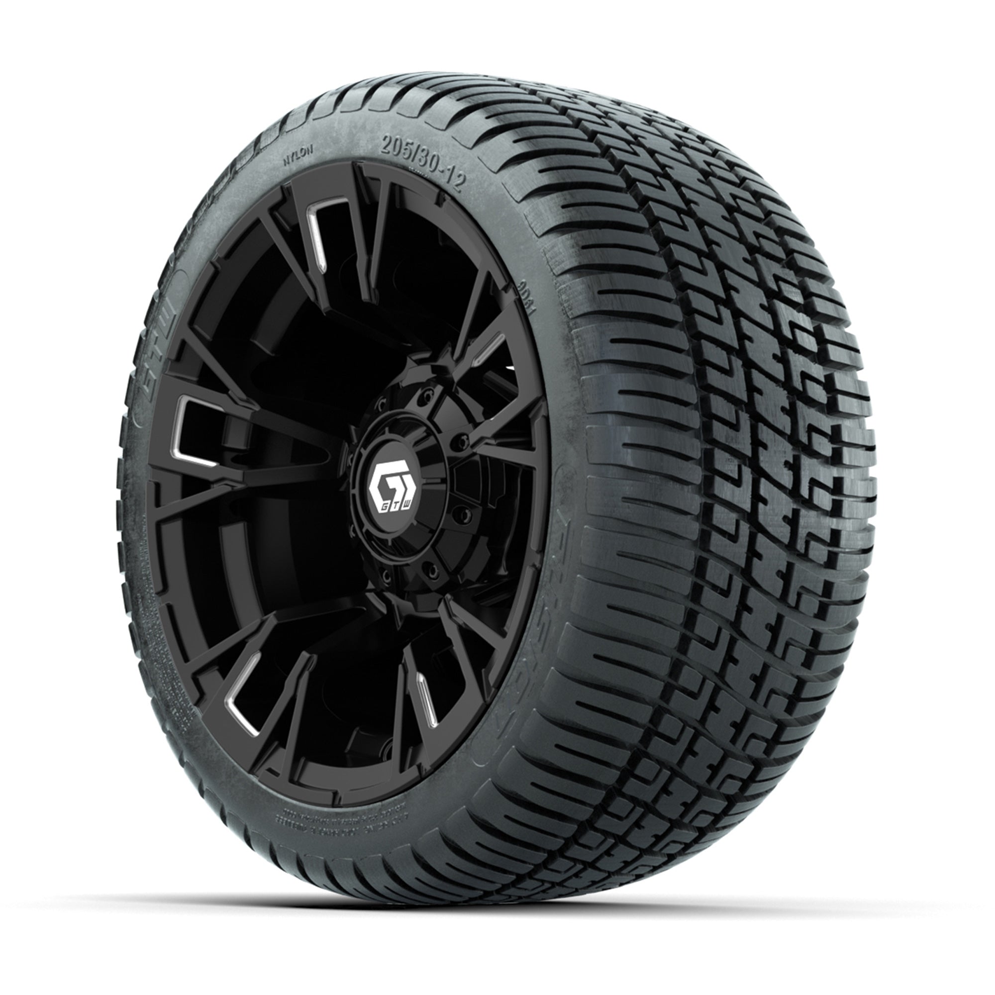 GTW® Vandal Matte Black/Machined 12 in Wheels with 205/30-12 Fusion Street Tires – Full Set