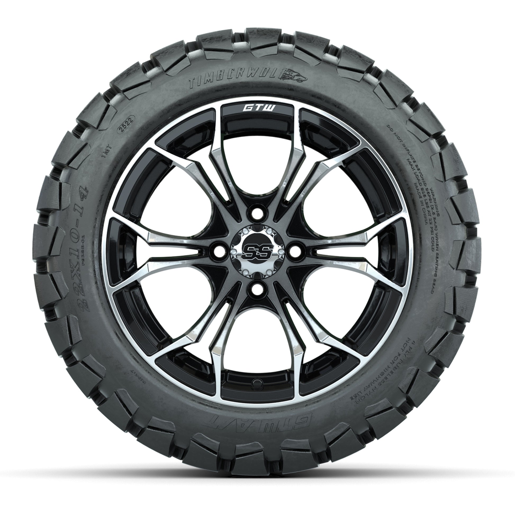 GTW Spyder Machined/Black 14 in Wheels with 22x10-14 GTW Tim - front view