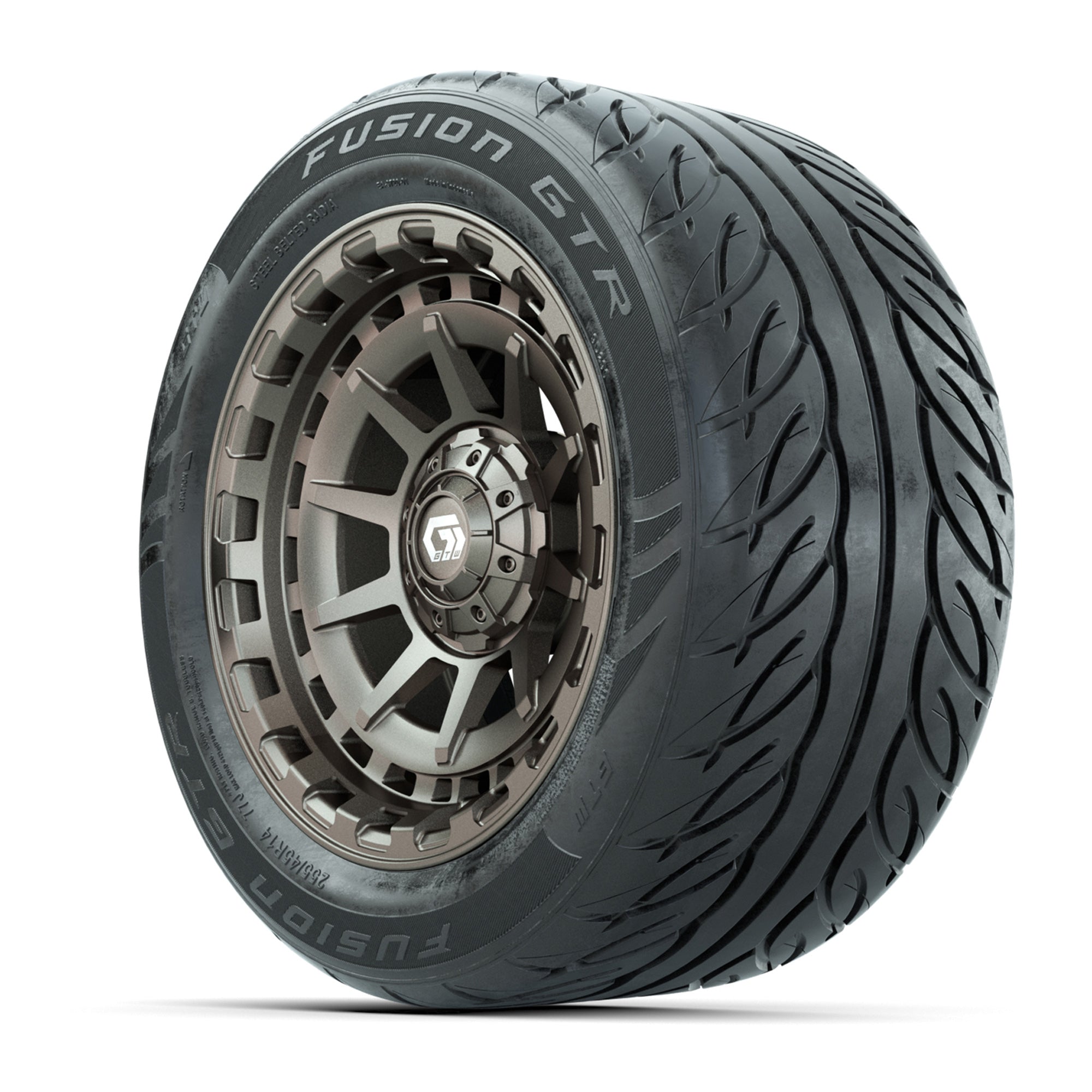 GTW® Barricade Bronze 14 in Wheels with 255/45-R14 Fusion GT - 3/4 view