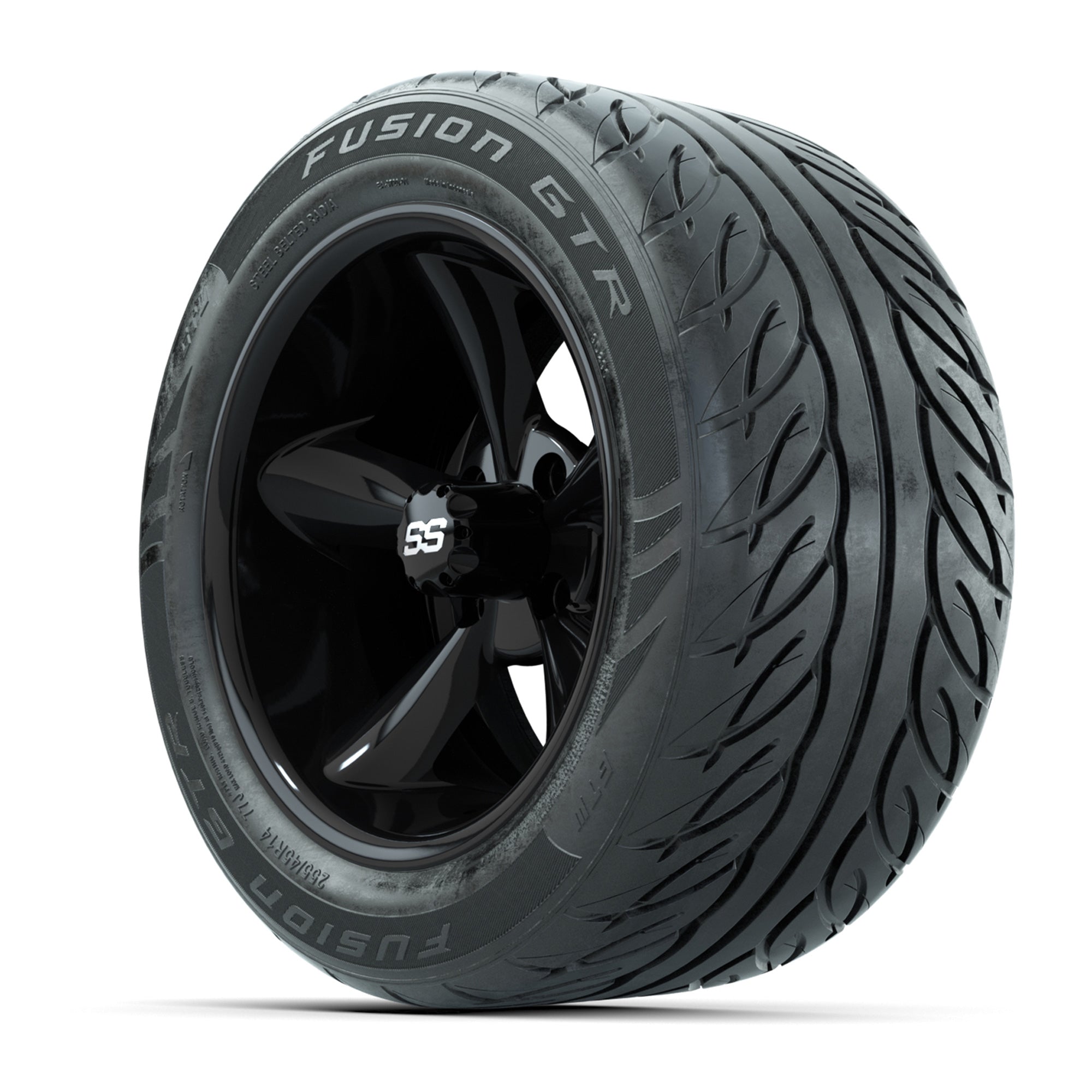 GTW® Godfather Black 14 in Wheels with 255/45-R14 Fusion GTR - 3/4 view