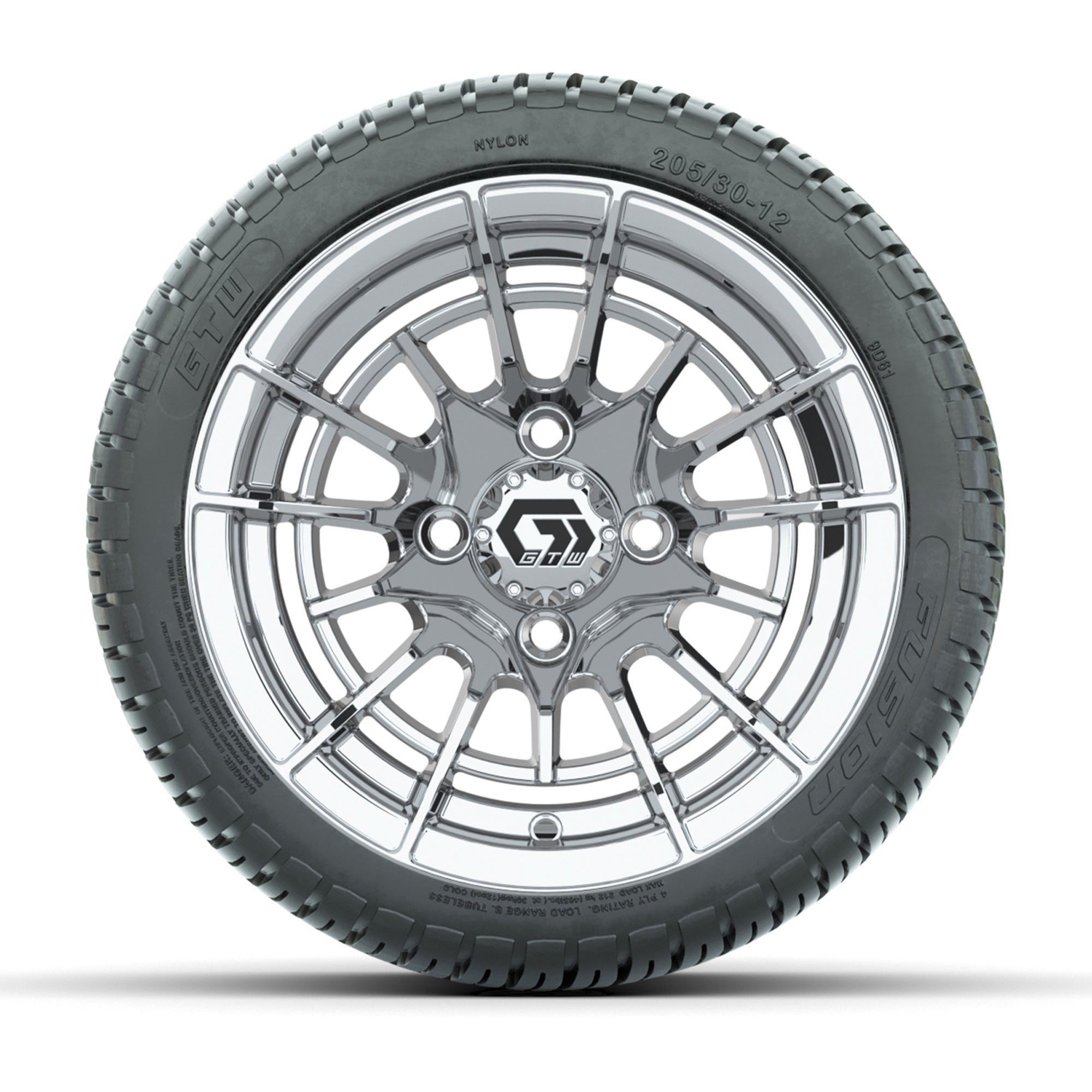 GTW® Boost Chrome 12 in Wheels with 205/30-12 Fusion Street Tires – Full Set