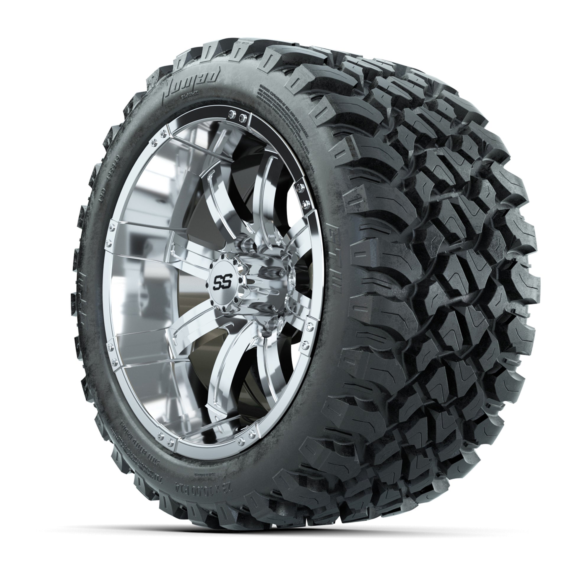 GTW® Tempest Chrome 14 in Wheels with 23X10-R14 Nomad Steel  - 3/4 view