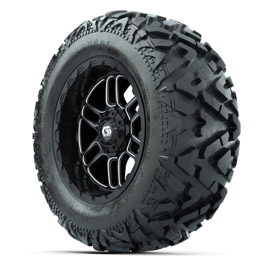 GTW Titan Black/Machined 14 in Wheels with 25x10-14 Barrage  - 3/4 view