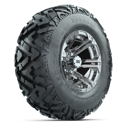 GTW® Specter Chrome 12 in Wheels with 25X10-12 Barrage Mud Tires – Full Set