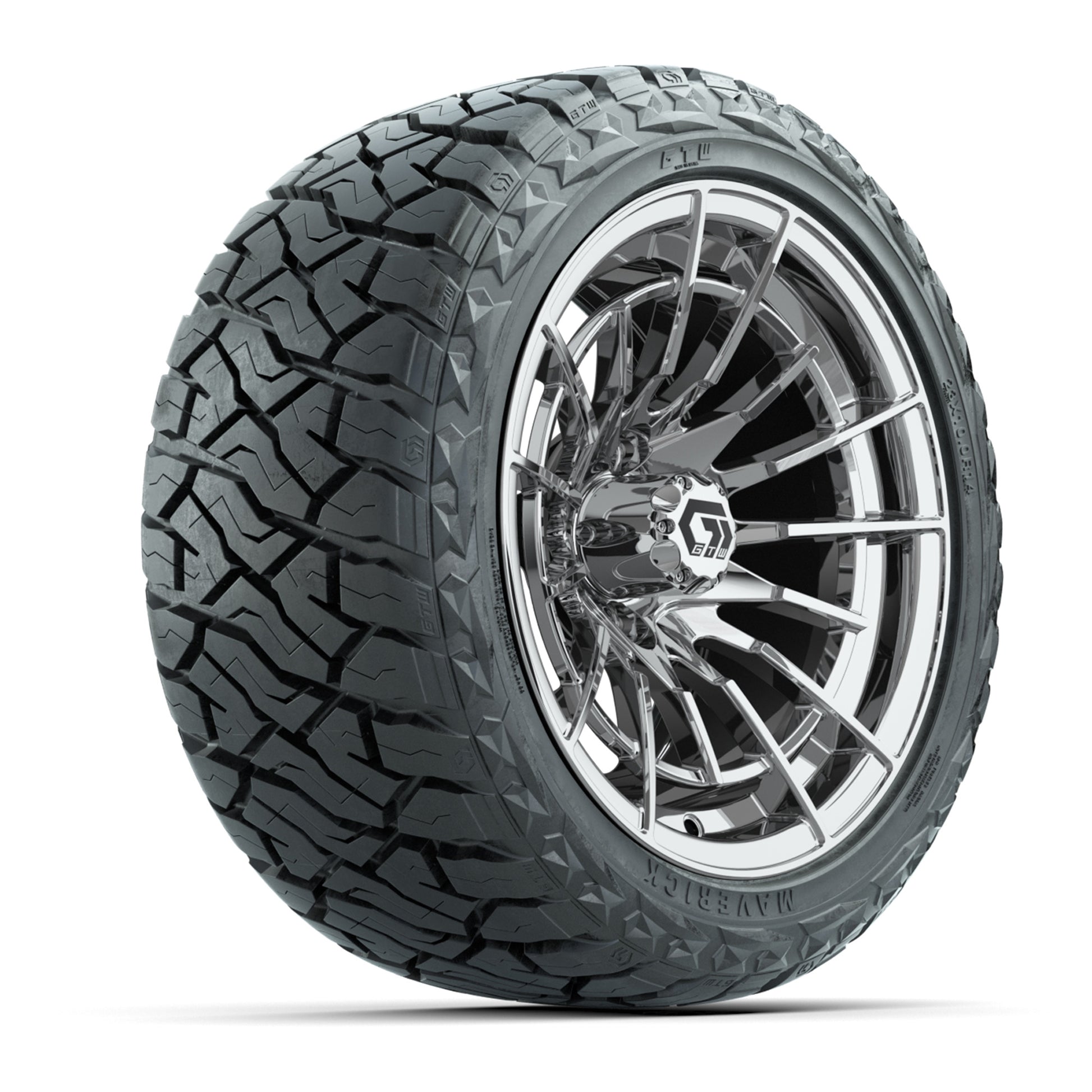 GTW Boost Chrome 14 in Wheels with 23x10.00-R14 Maverick All-Terrain Tires – Full Set