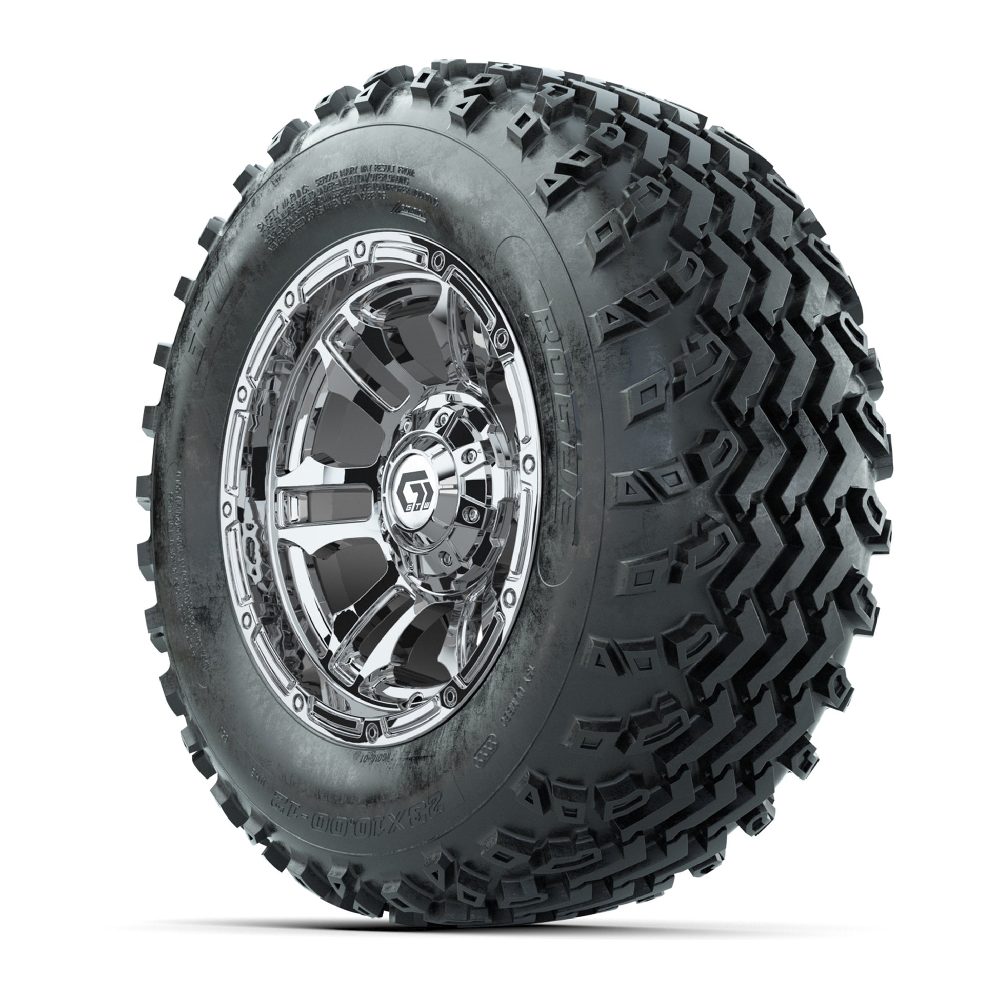 GTW® Shogun Chrome 12 in Wheels with 23X10.00-12 Rogue All-Terrain Tires – Full Set