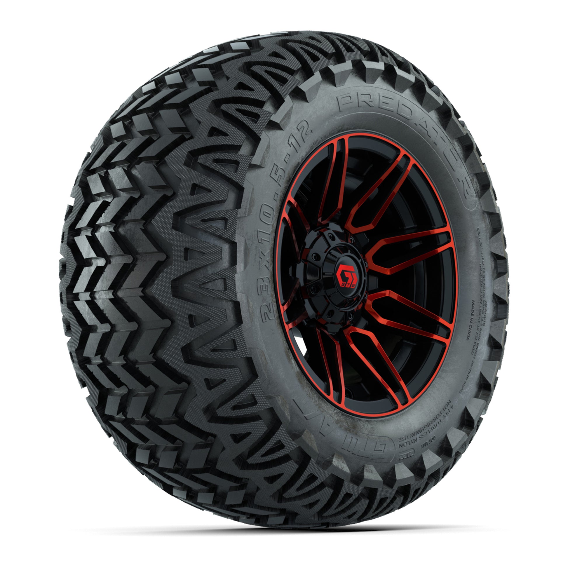 GTW® Stealth Red/Machined 12 in Wheels with 23X10.5-12 Predator All-Terrain Tires – Full Set