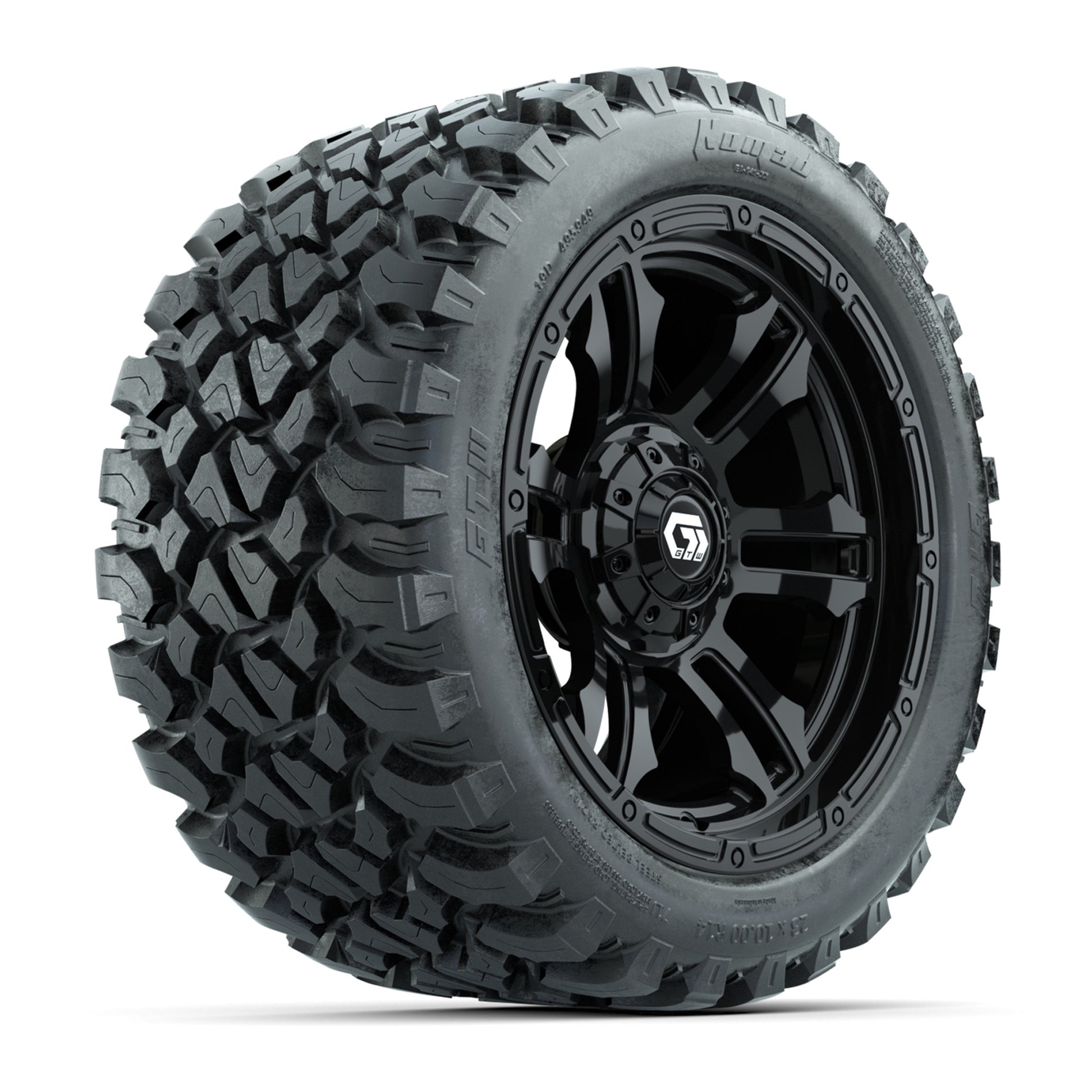 GTW® Shogun Gloss Black 14 in Wheels with 23X10-R14 Nomad Steel Belt Radial All-Terrain Tires – Full Set