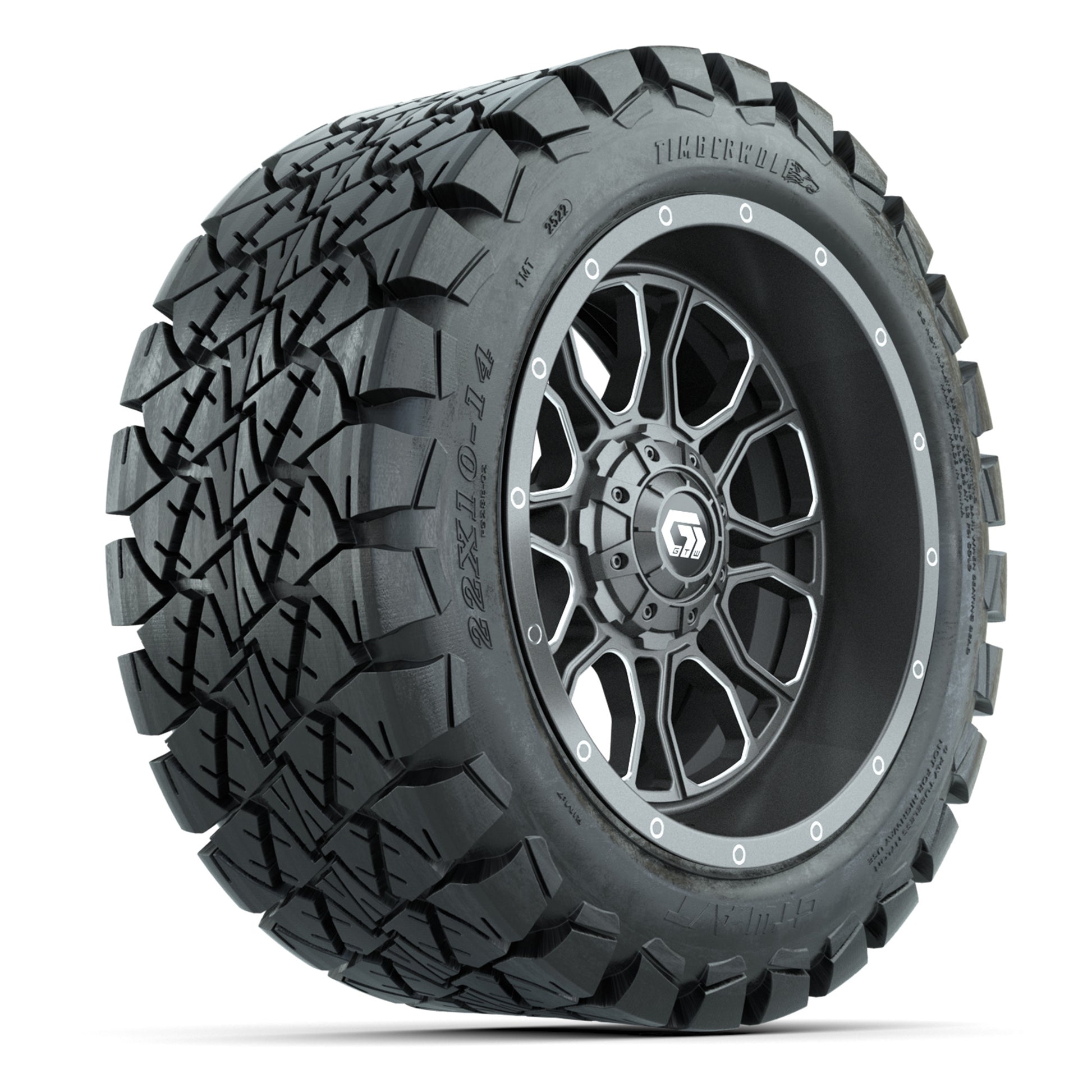 GTW Volt Gunmetal 14 in Wheels with 22X10-14 Timberwolf All-Terrain Tires – Full Set