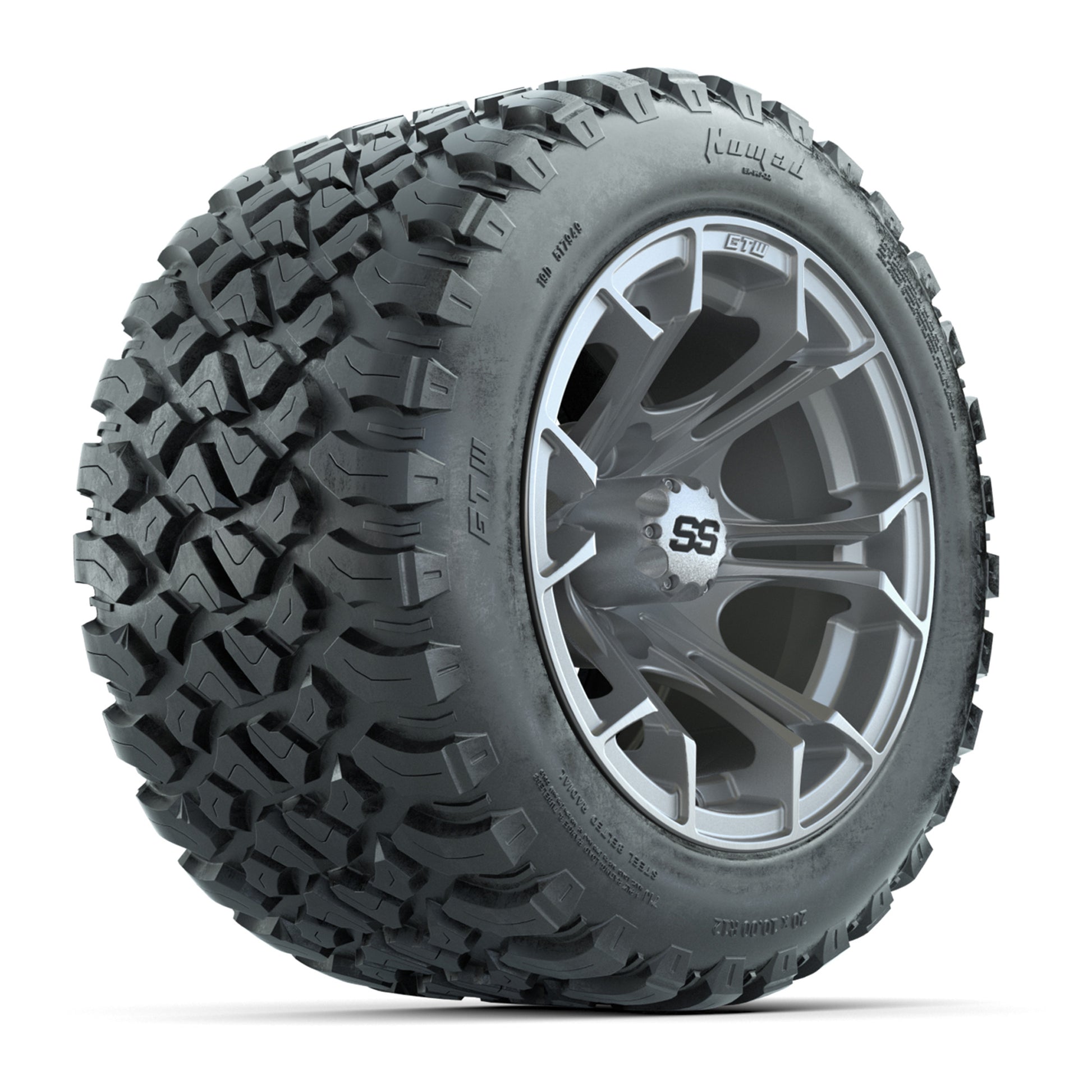 GTW® Spyder Silver Brush 12 in Wheels with 20X10-12 Nomad Steel Belt Radial All-Terrain Tires – Full Set