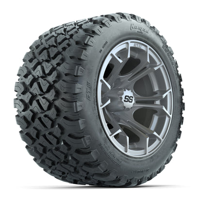 GTW® Spyder Silver Brush 12 in Wheels with 20X10-12 Nomad Steel Belt Radial All-Terrain Tires – Full Set