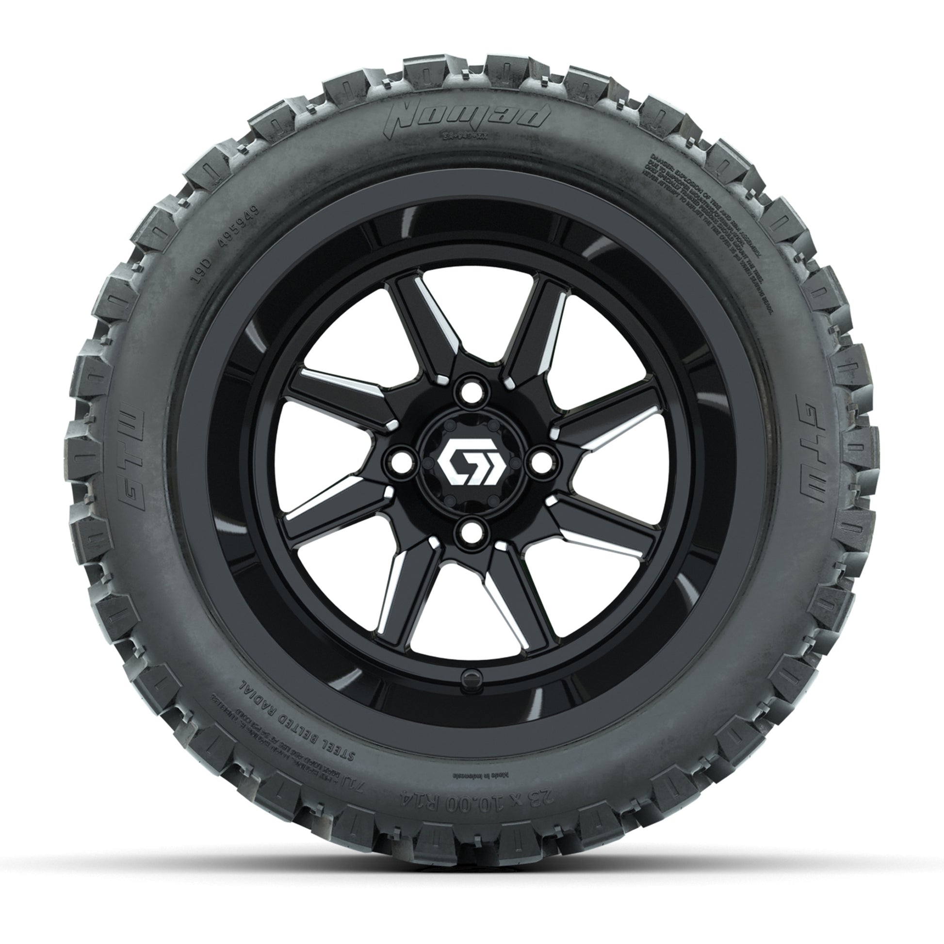 GTW Reaper Black/Machined 14 in Wheels with 23X10-R14 Nomad Steel Belt Radial All-Terrain Tires – Full Set
